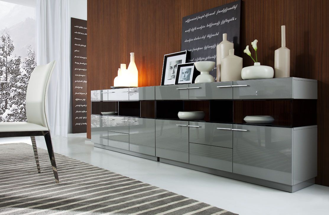 Daytona Modern Grey Gloss Buffet Pertaining To Modern And Contemporary Dark Brown Buffets With Glass Doors (View 22 of 30)