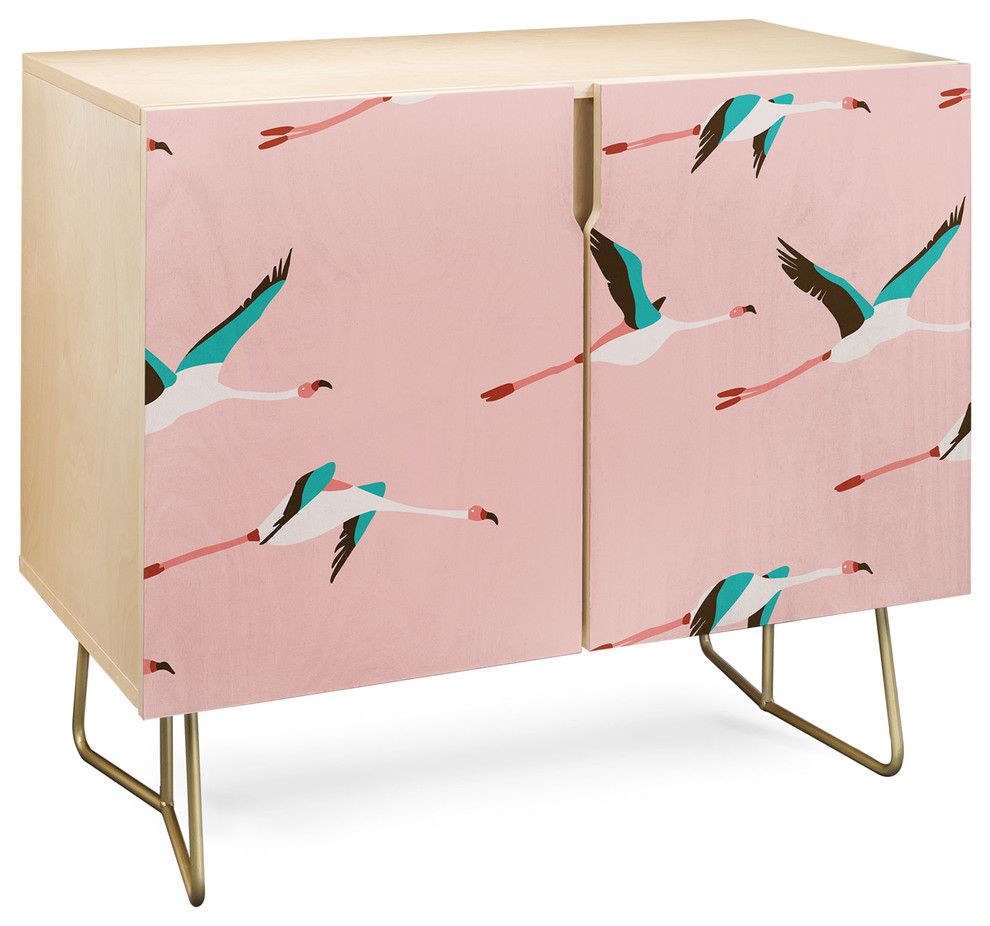 Deny Designs Flamingo Pink Credenza, Birch, Gold Steel Legs In Pale Pink Agate Wood Credenzas (View 6 of 30)