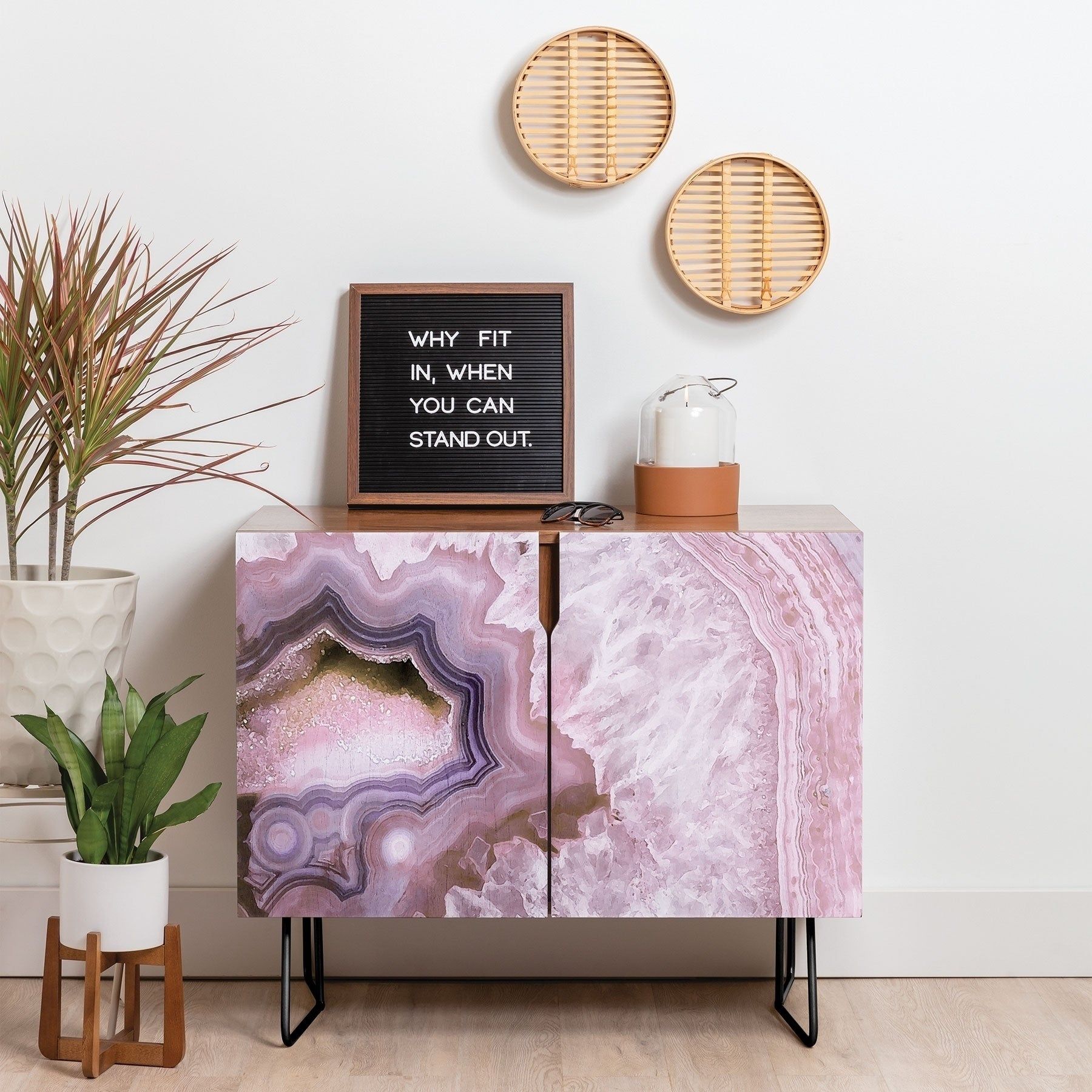 Deny Designs Pale Pink Agate Wood Credenza (3 Leg Options) Inside Pale Pink Agate Wood Credenzas (View 3 of 30)