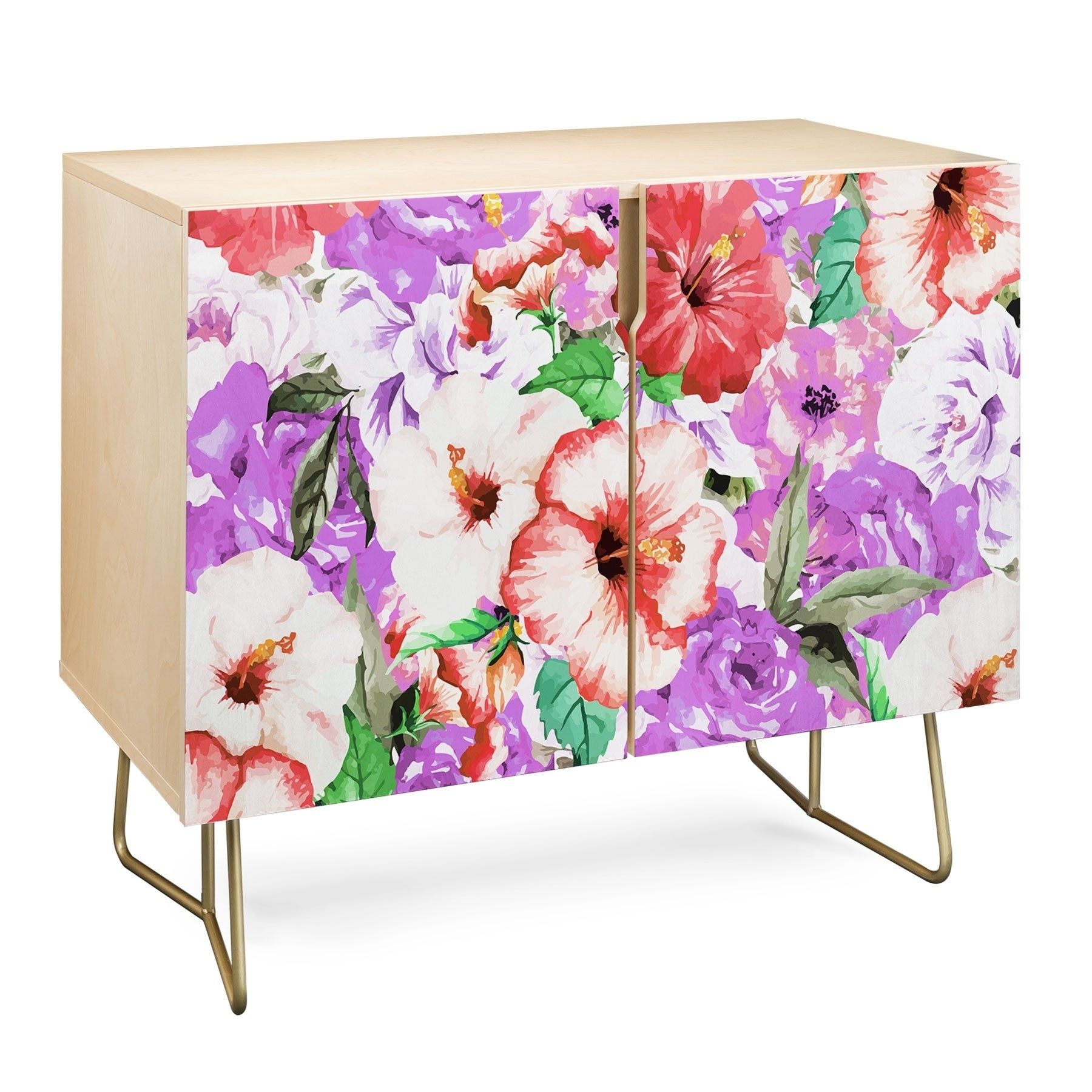 Deny Designs Purple Floral Credenza (birch Or Walnut, 2 Leg Options) Throughout Purple Floral Credenzas (View 4 of 30)