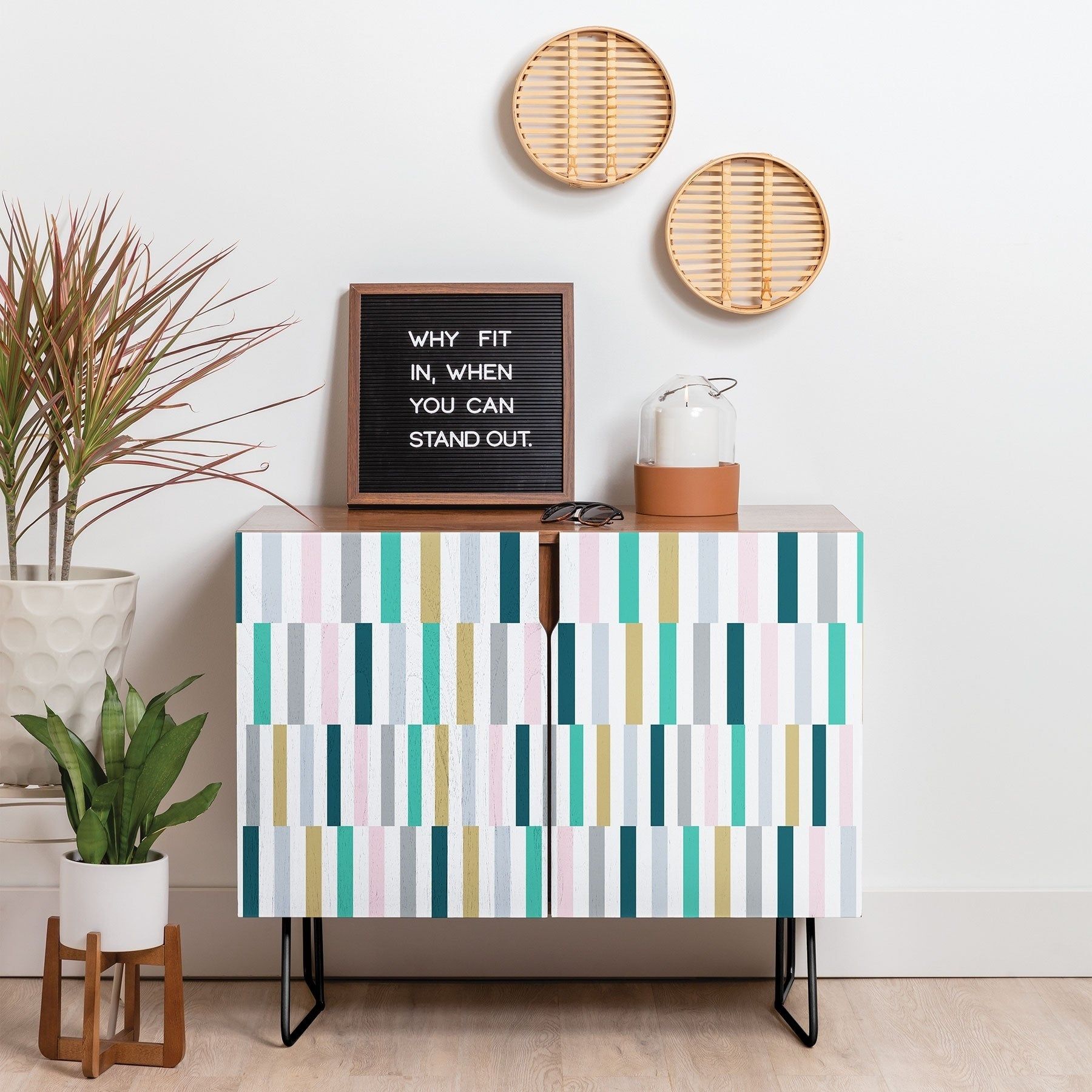 Deny Designs Scandi Stripes Credenza (birch Or Walnut, 2 Leg Options) For Six Stripes Buffets (View 20 of 30)