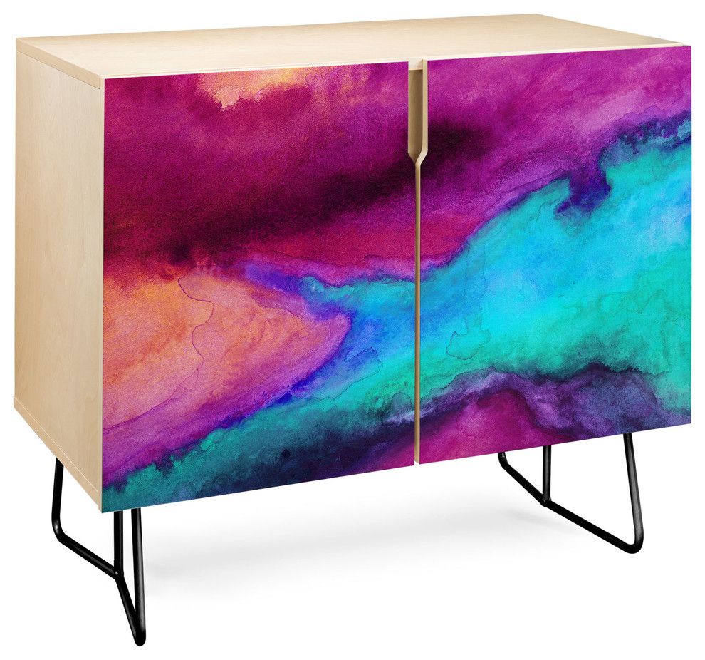 Deny Designs The Tide Credenza, Birch, Black Steel Legs Intended For Beach Stripes Credenzas (View 25 of 30)