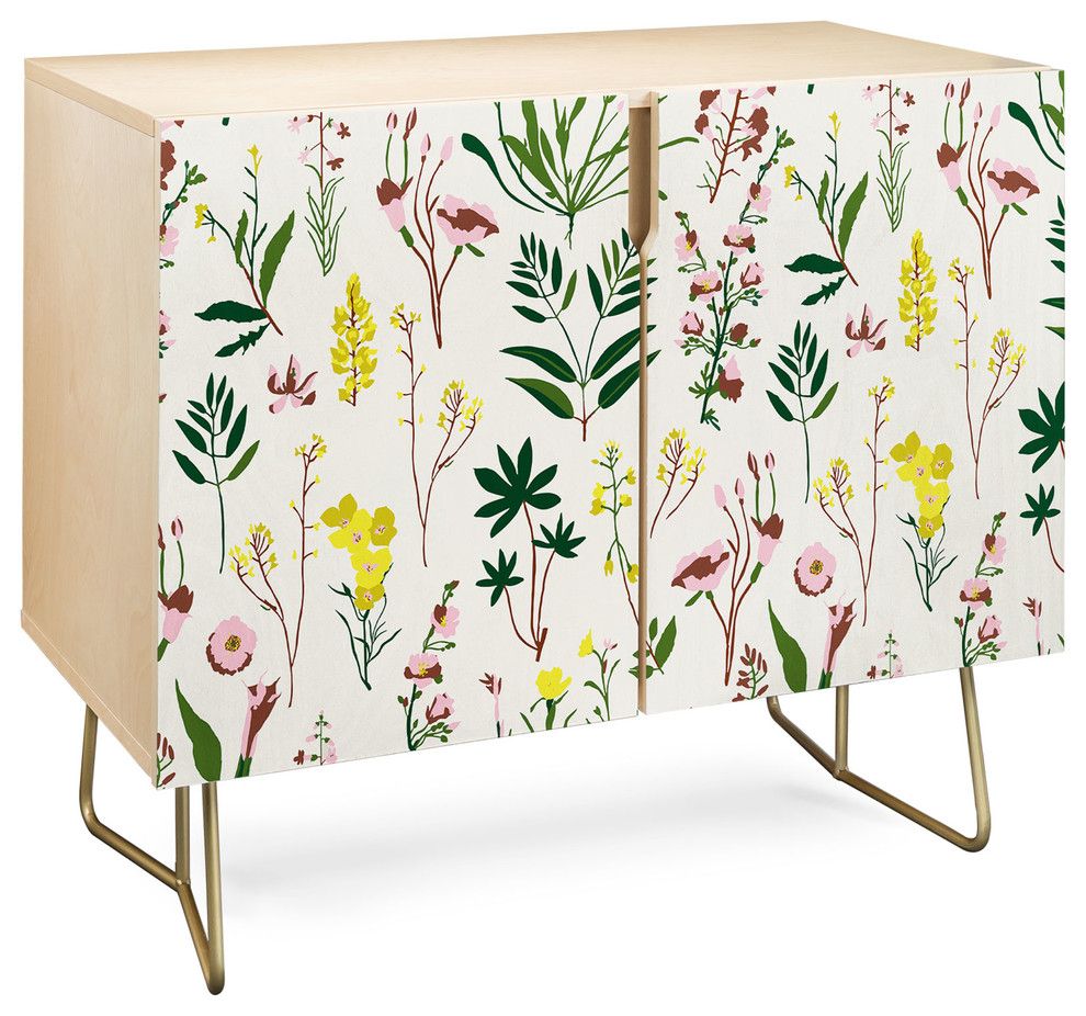 Deny Designs Wildflower Light Credenza, Birch, Gold Steel Legs Pertaining To Neon Bloom Credenzas (View 5 of 30)