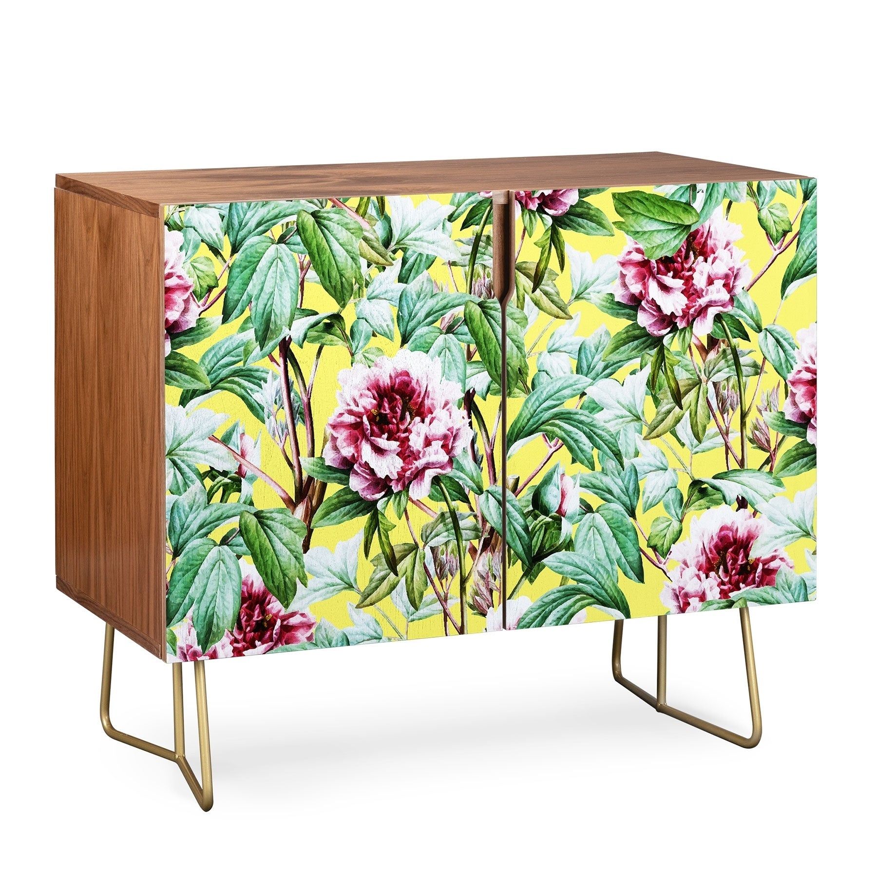Deny Designs Yellow Flora Credenza (birch Or Walnut, 2 Leg Options) For Oenomel Credenzas (View 30 of 30)
