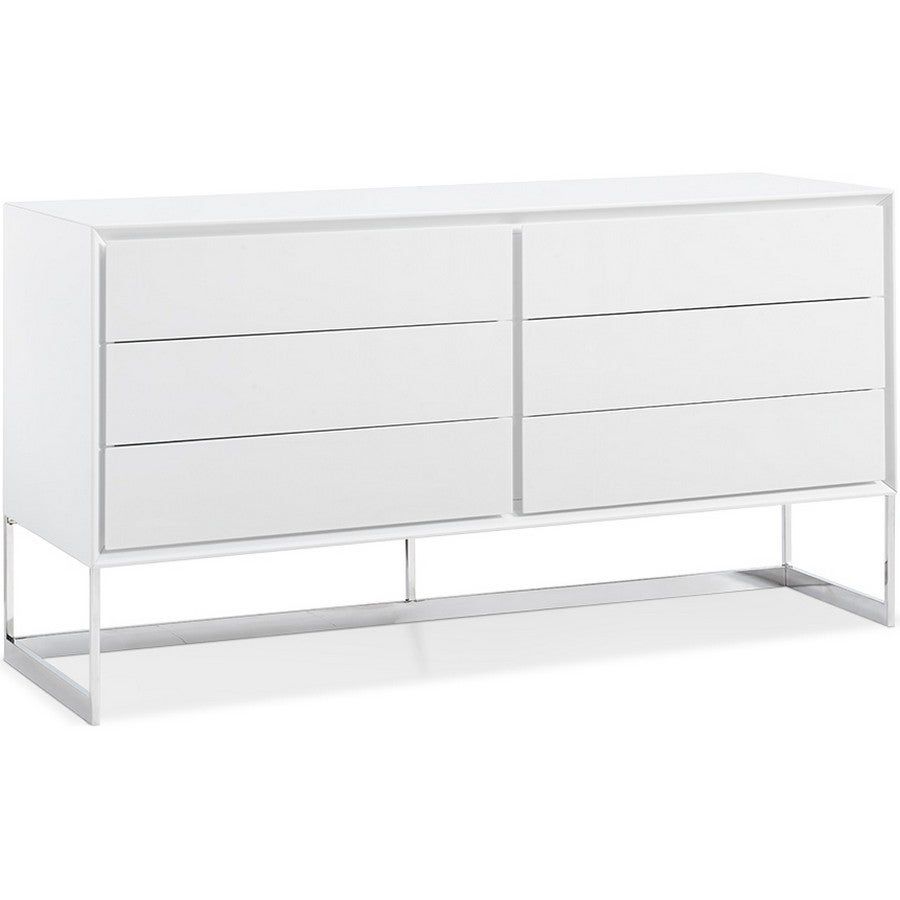 Dining Room Furniture Sb1405 Wht Skylar Buffet, High Gloss White, Polished  Stainless Steel Legswhiteline Selections Inside White Wood And Chrome Metal High Gloss Buffets (View 10 of 30)