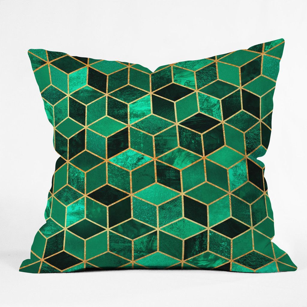 Elisabeth Fredriksson Emerald Cubes Outdoor Throw Pillow Throughout Emerald Cubes Credenzas (View 13 of 30)
