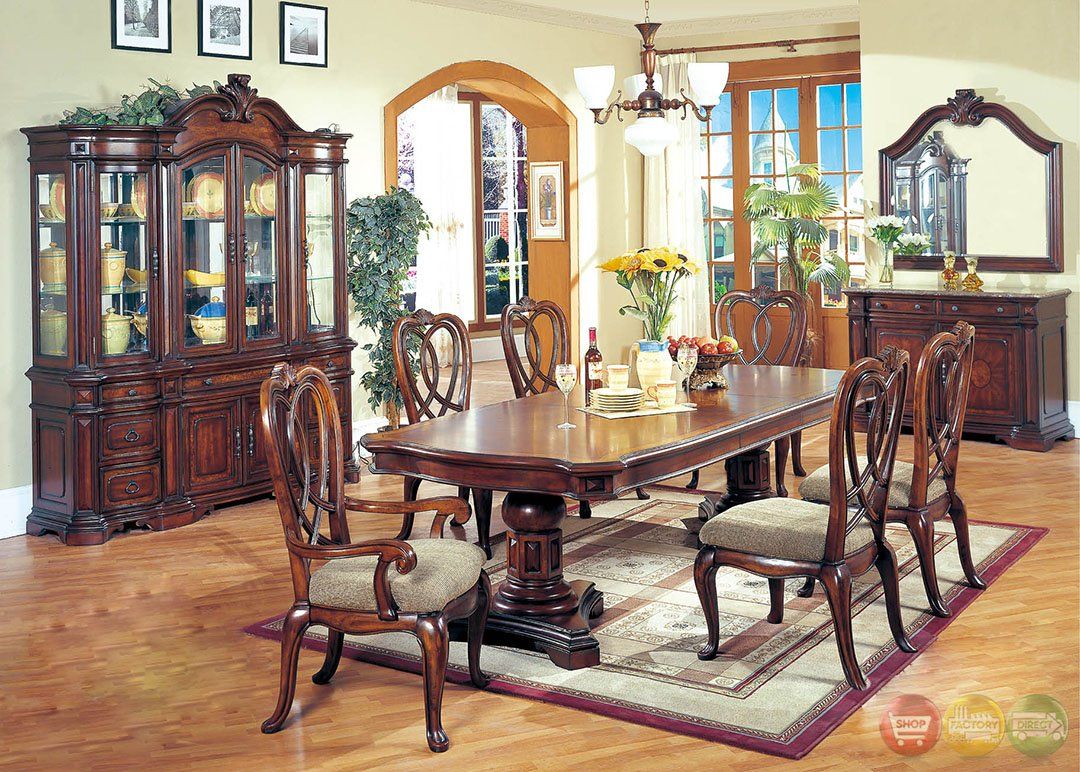 Erin Traditional Medium Wood Formal Dining Set With Buffet With Regard To Medium Cherry Buffets With Wood Top (View 22 of 30)