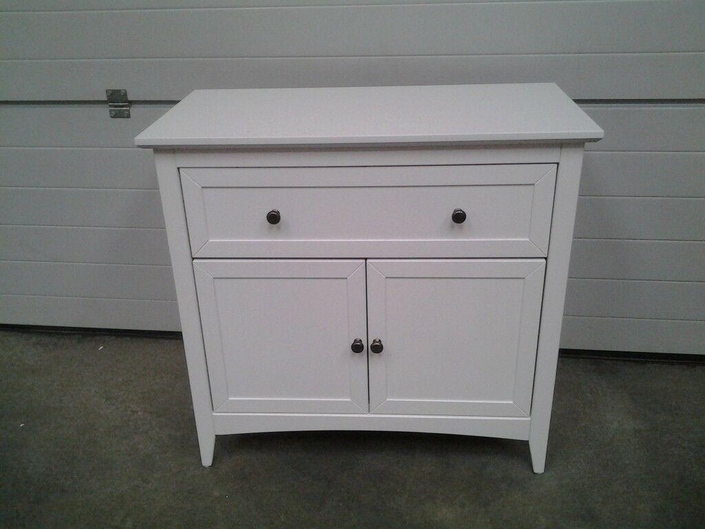 Ex Display Small White Sideboard With 2 Doors And 1 Drawer. Bargain Can  Deliver (View 26 of 30)