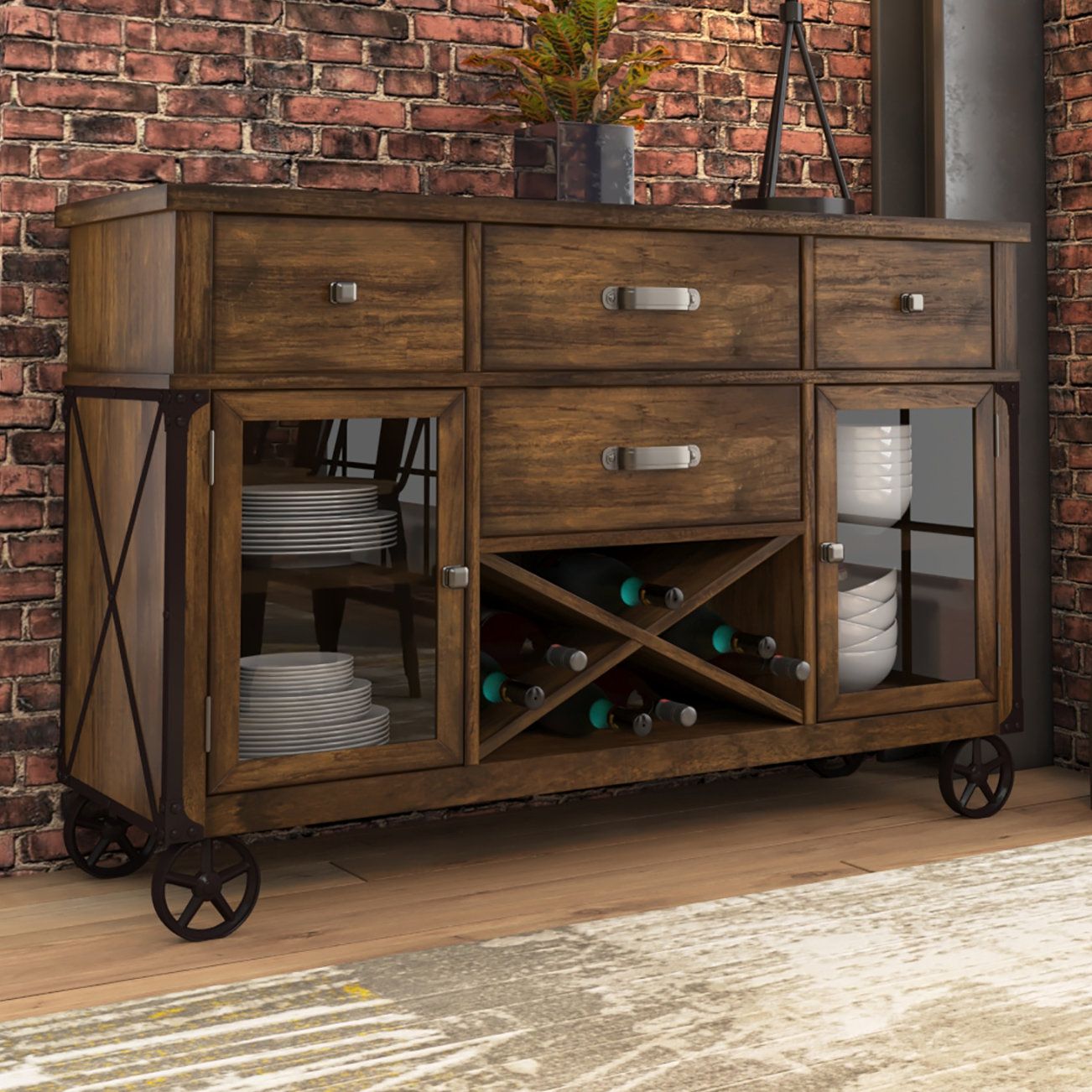 Farmhouse & Rustic Wine Glass Storage Equipped Sideboards With Nashoba Sideboards (Photo 21 of 30)