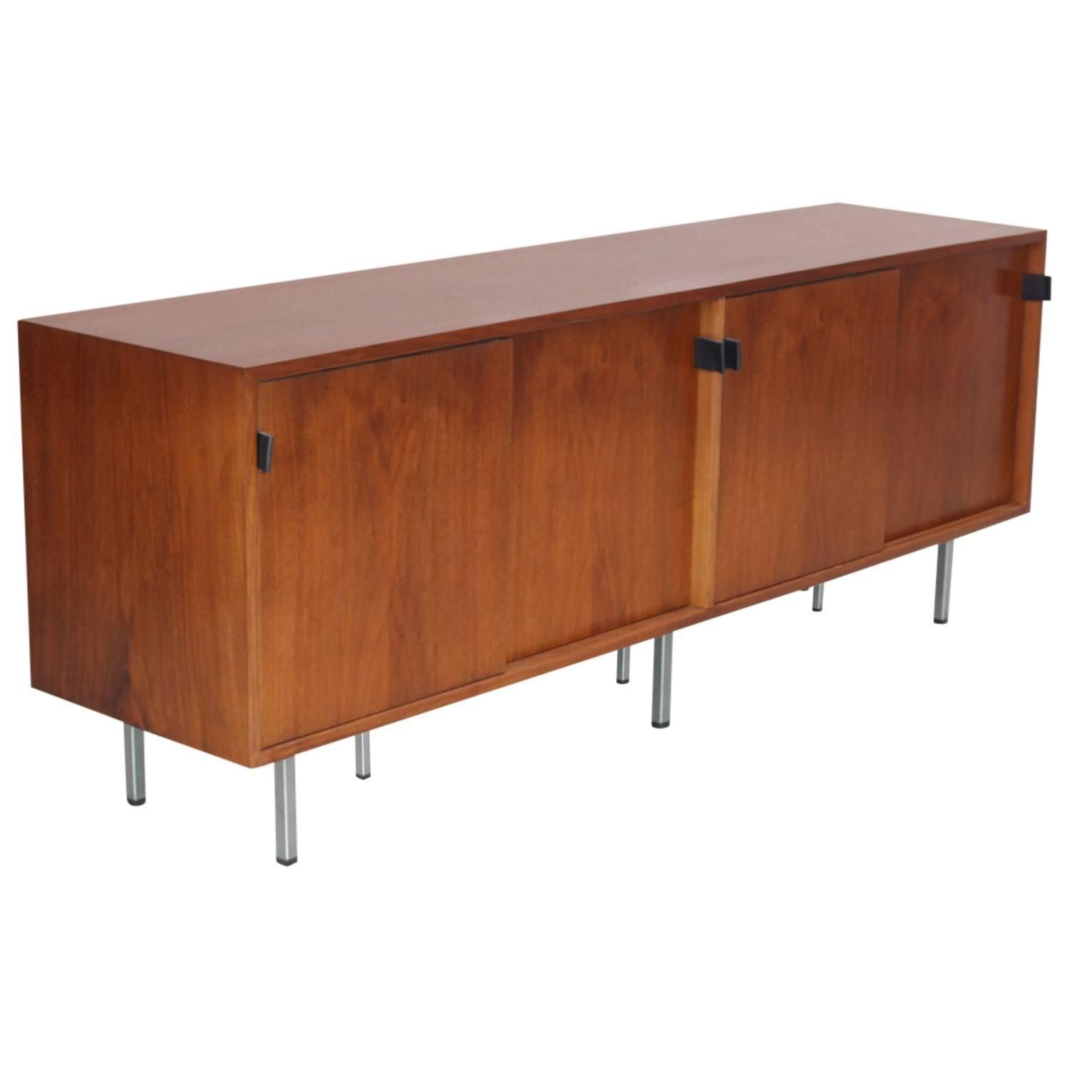 Florence Knoll Credenza Sideboard Walnut With Leather Pulls In Retro Holistic Credenzas (View 3 of 30)