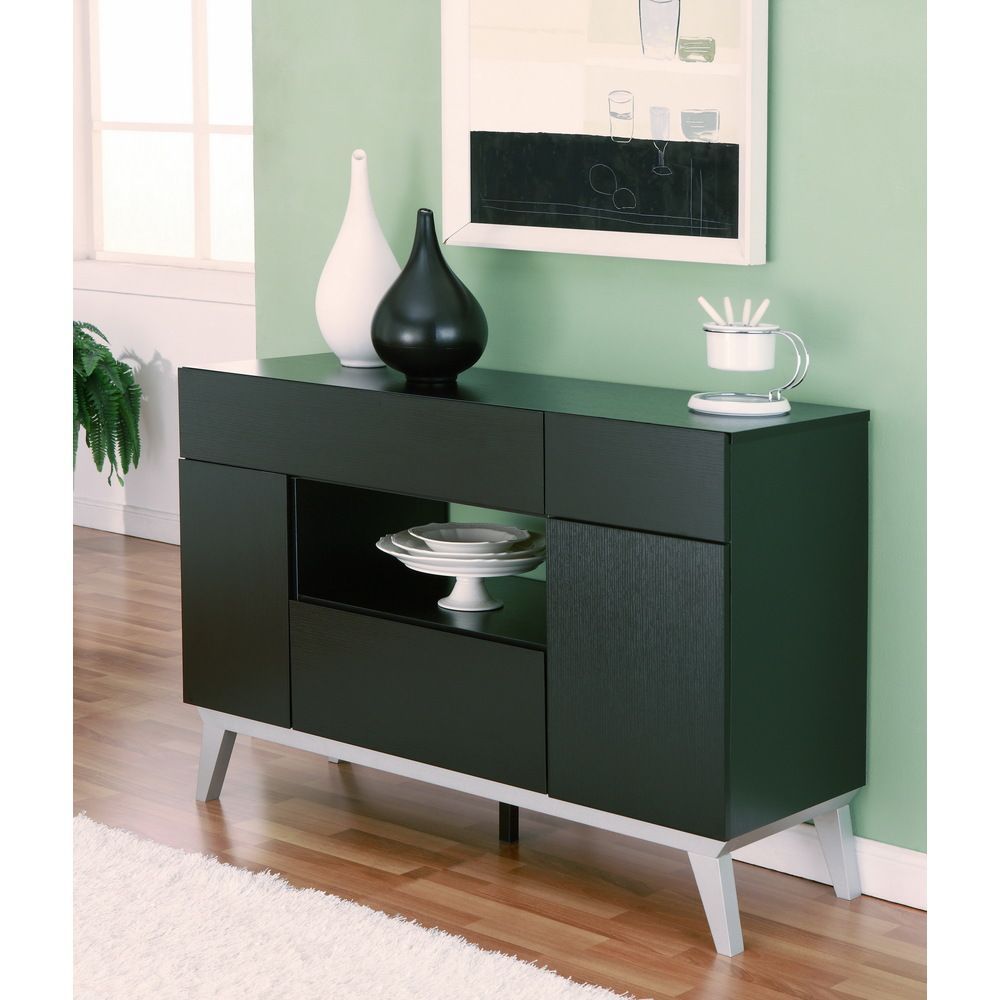 Furniture Of America Miura Modern Multi Storage Black Buffet Intended For Modern Cappuccino Open Storage Dining Buffets (View 23 of 30)