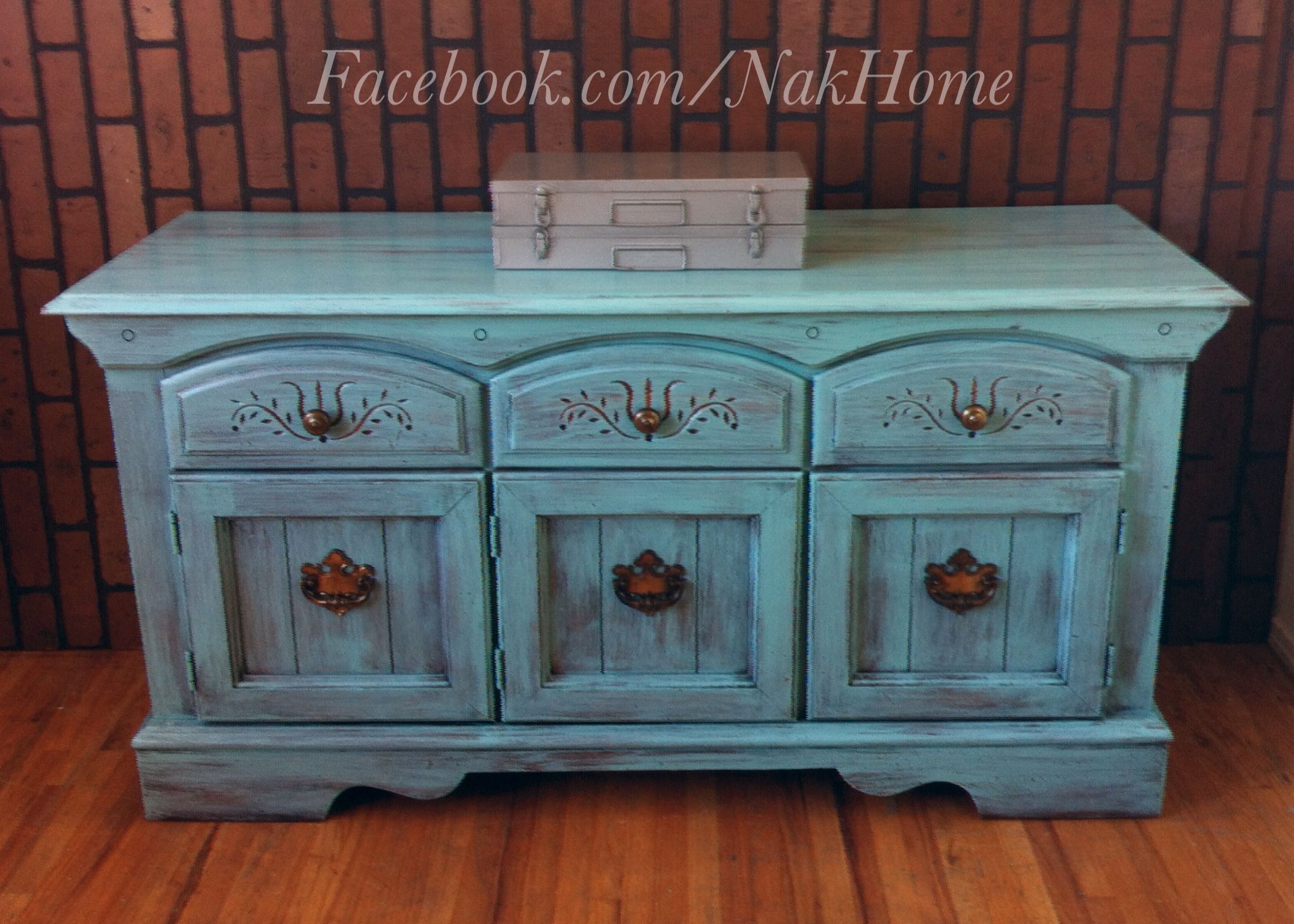 Furniture Upcycle Shabby Chic Turquoise Blue Vintage Buffet For Papaya Burst Credenzas (View 11 of 30)