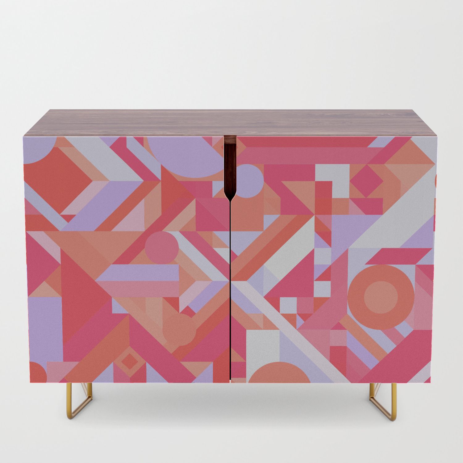 Geometry Shapes Pattern Print (warm Red Lavender Color Scheme) Credenza Intended For Geometric Shapes Credenzas (View 17 of 30)