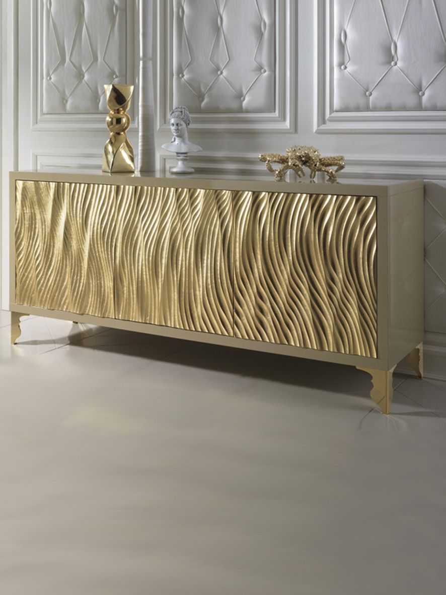 Gold Leaf Wave Fronted Buffet Sideboard | Hall Inspiration With Nadine Wood And Stainless Steel Buffets (View 16 of 30)