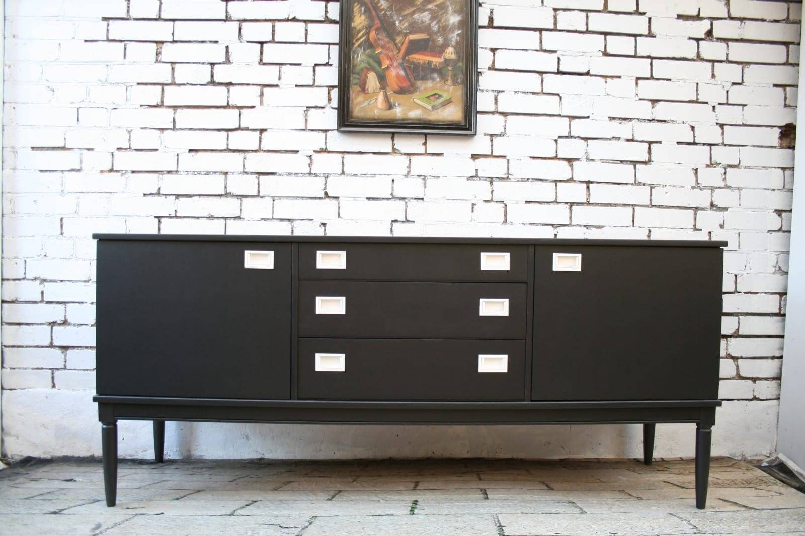 Greaves And Thomas Mid Century Modern Sideboard Black And White Vintage Intended For Mid Century Modern Glossy White Buffets (View 27 of 30)