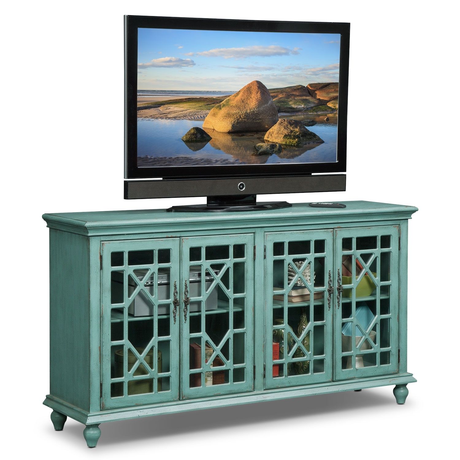 Grenoble Media Credenza – Teal In Geometric Shapes Credenzas (View 22 of 30)