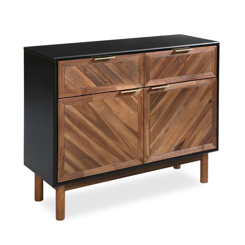 H4home Mid Century Modern Sideboard Cabinet Solid Acacia Wood Black & Brown With Mid Century Brown Sideboards (View 3 of 30)