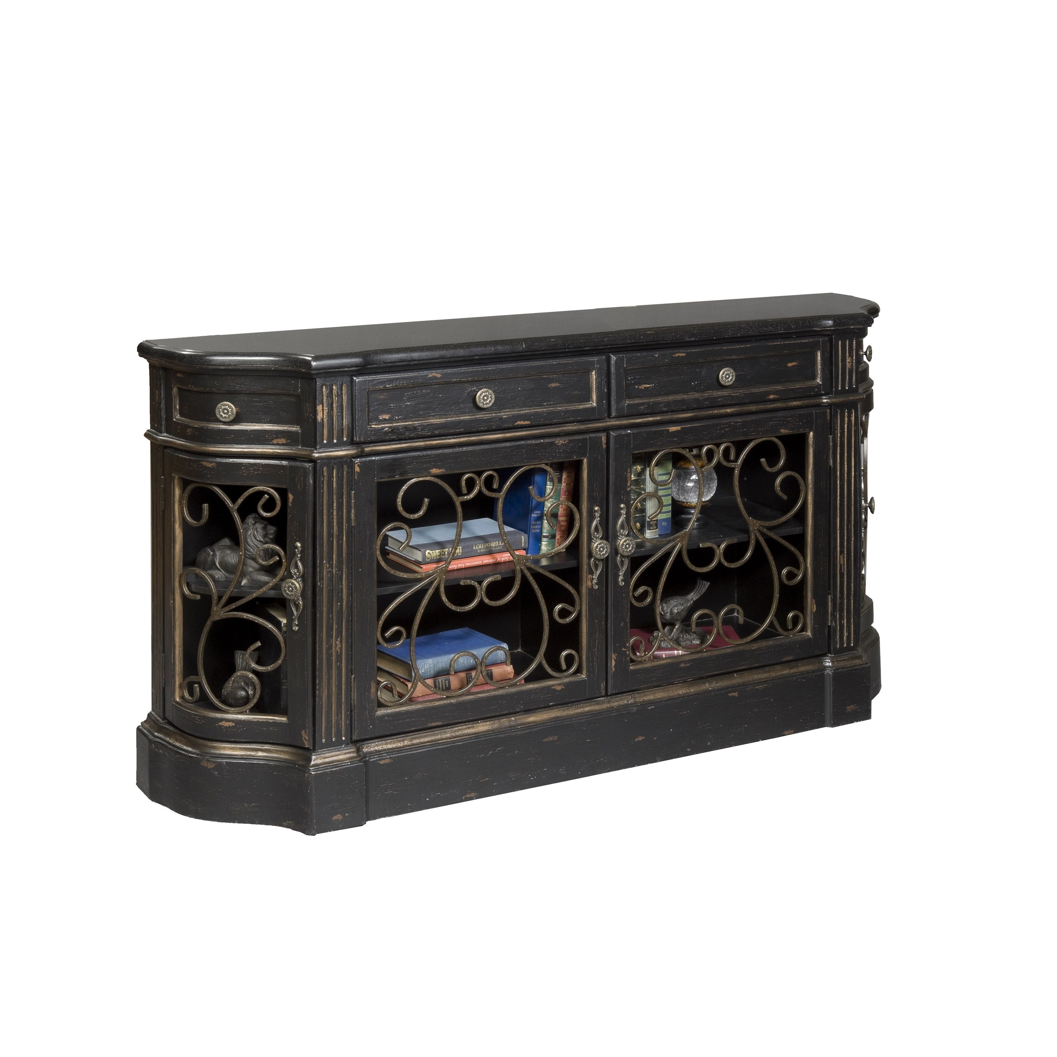 Hand Painted Distressed Black Finish Credenza Chest With Shoreland Sideboards (View 6 of 30)