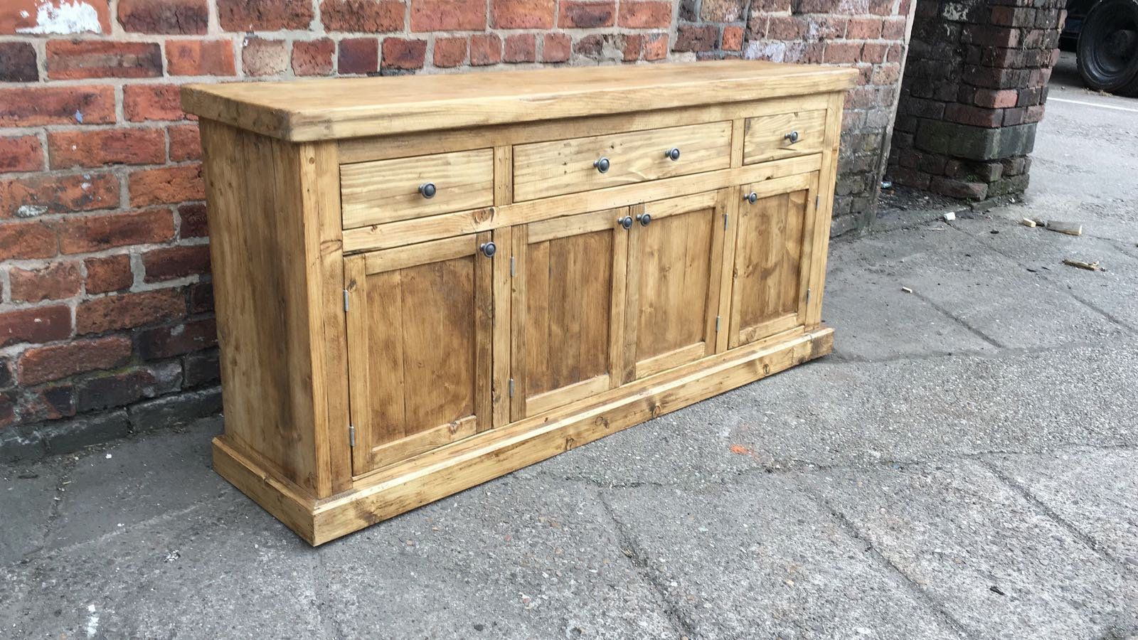 Handmade Large Rustic Sideboard, Solid Reclaimed Wood With 3 Drawers Over 3  Cupboards In An Aged Industrial Oak Finish (View 16 of 30)