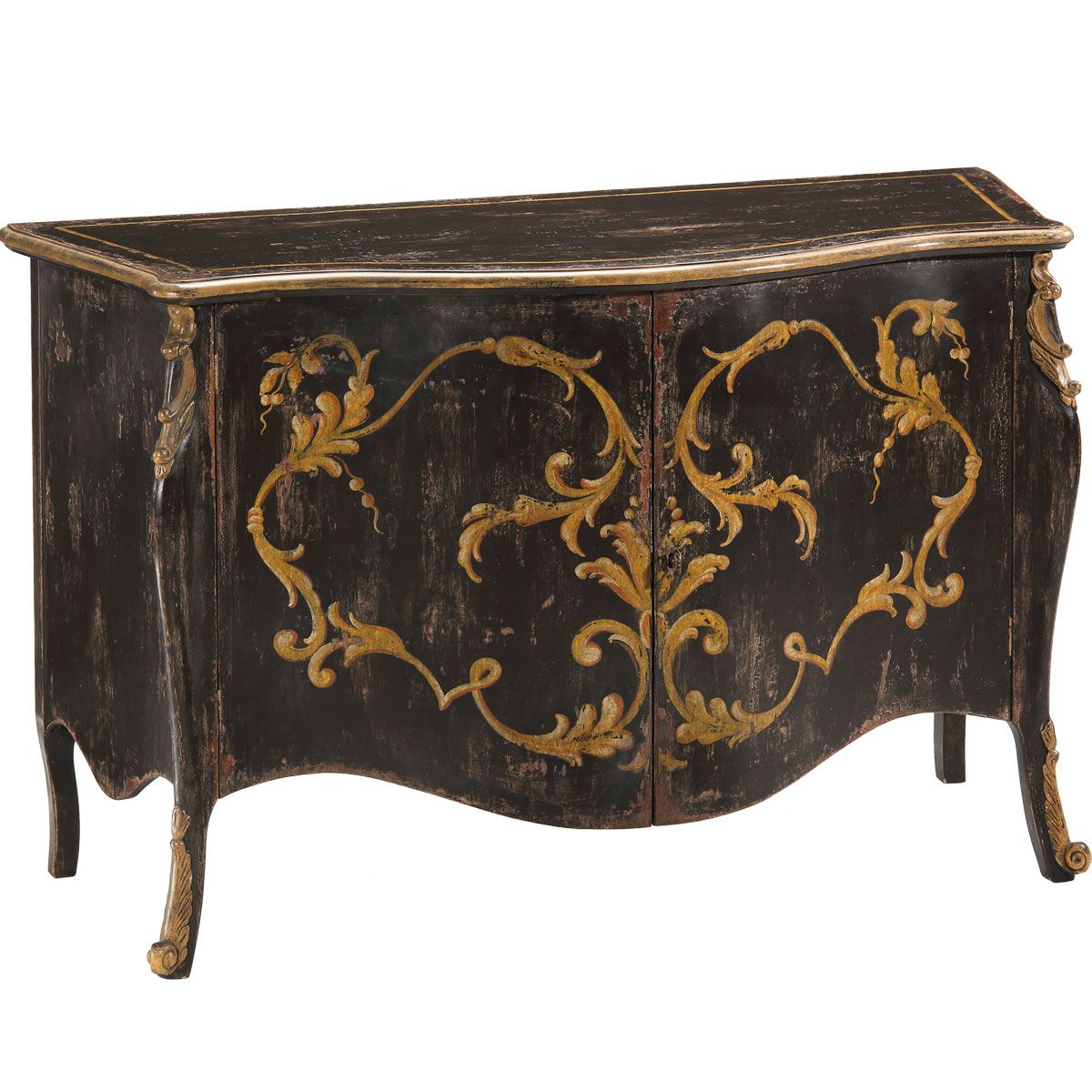 Heavily Antiqued Louis Xv Bombe Credenza | Dandelion Spell Within Copper Leaf Wood Credenzas (View 17 of 30)