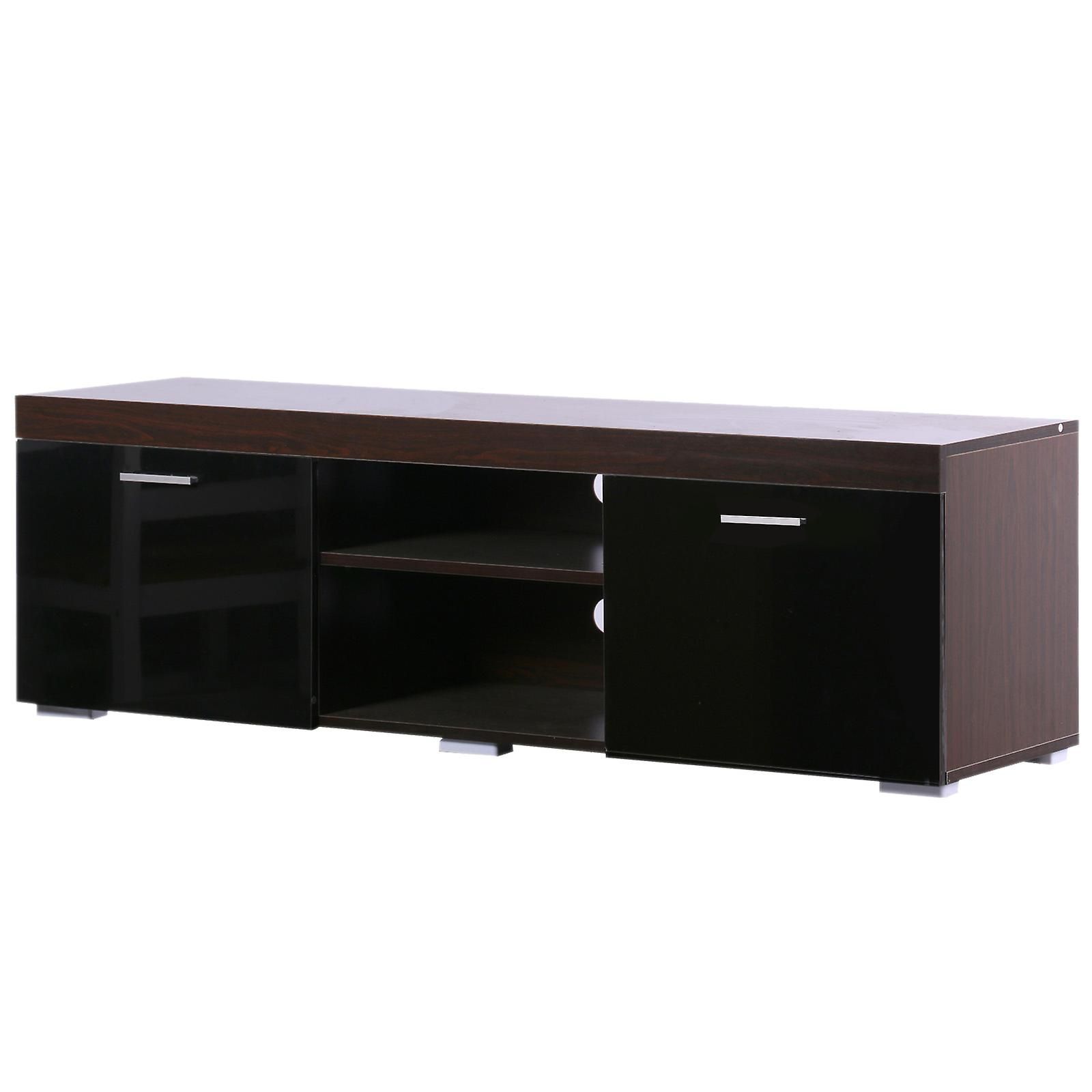 Homcom Tv Stand W/ 2 Door Shelves Entertainment Center Media Console  Storage Cabinet 140cm (black & Walnut) Throughout Mcdonnell Sideboards (View 25 of 30)
