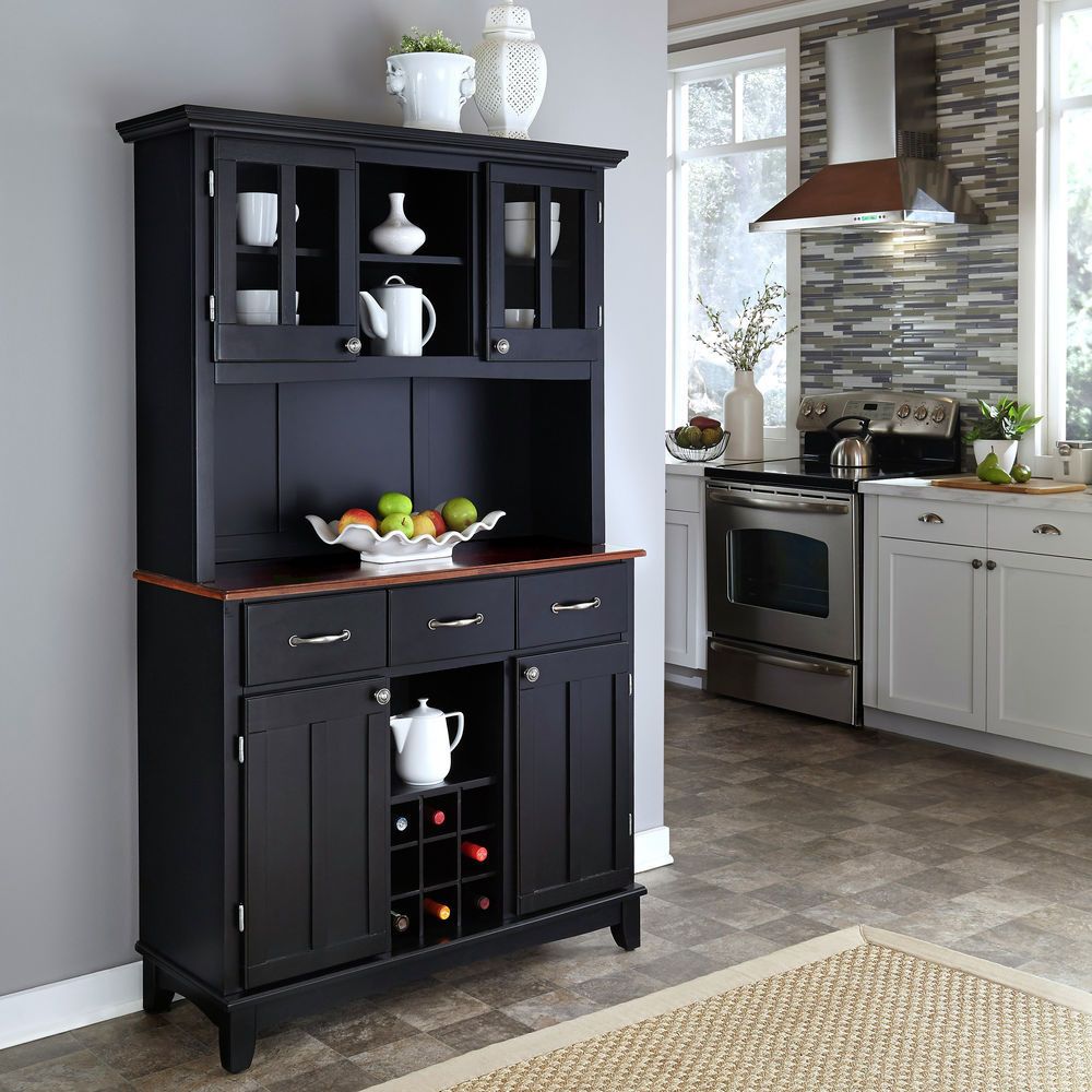 Homestyles Black Buffet Of Buffet With Cherry Wood Top And Hutch Inside Buffets With Cherry Finish (View 5 of 30)
