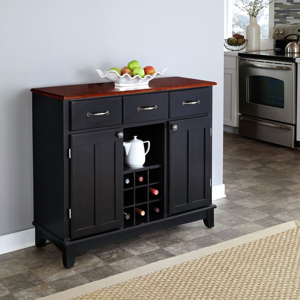 Homestyles Black Buffet Of Buffet With Cherry Wood Top Inside Medium Cherry Buffets With Wood Top (View 11 of 30)