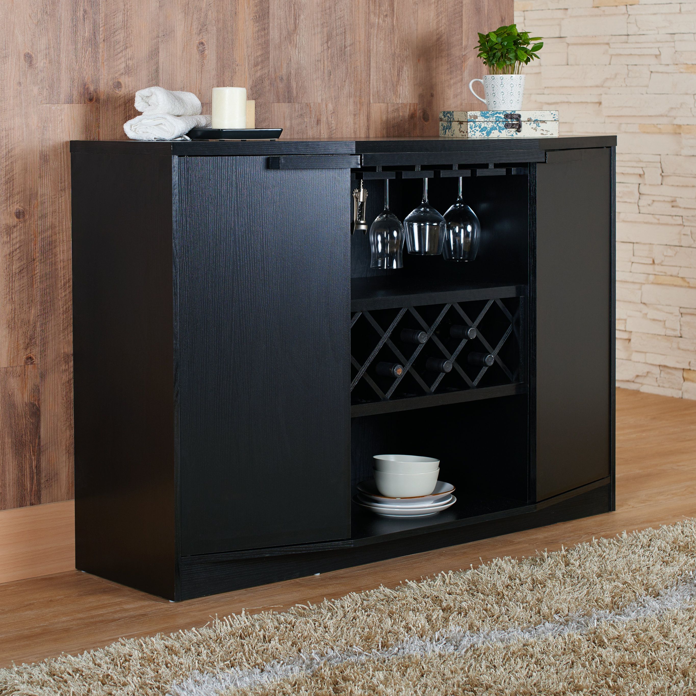 Isabell Bar With Wine Storage Within Wooden Buffets With Two Side Door Storage Cabinets And Stemware Rack (Photo 25 of 30)