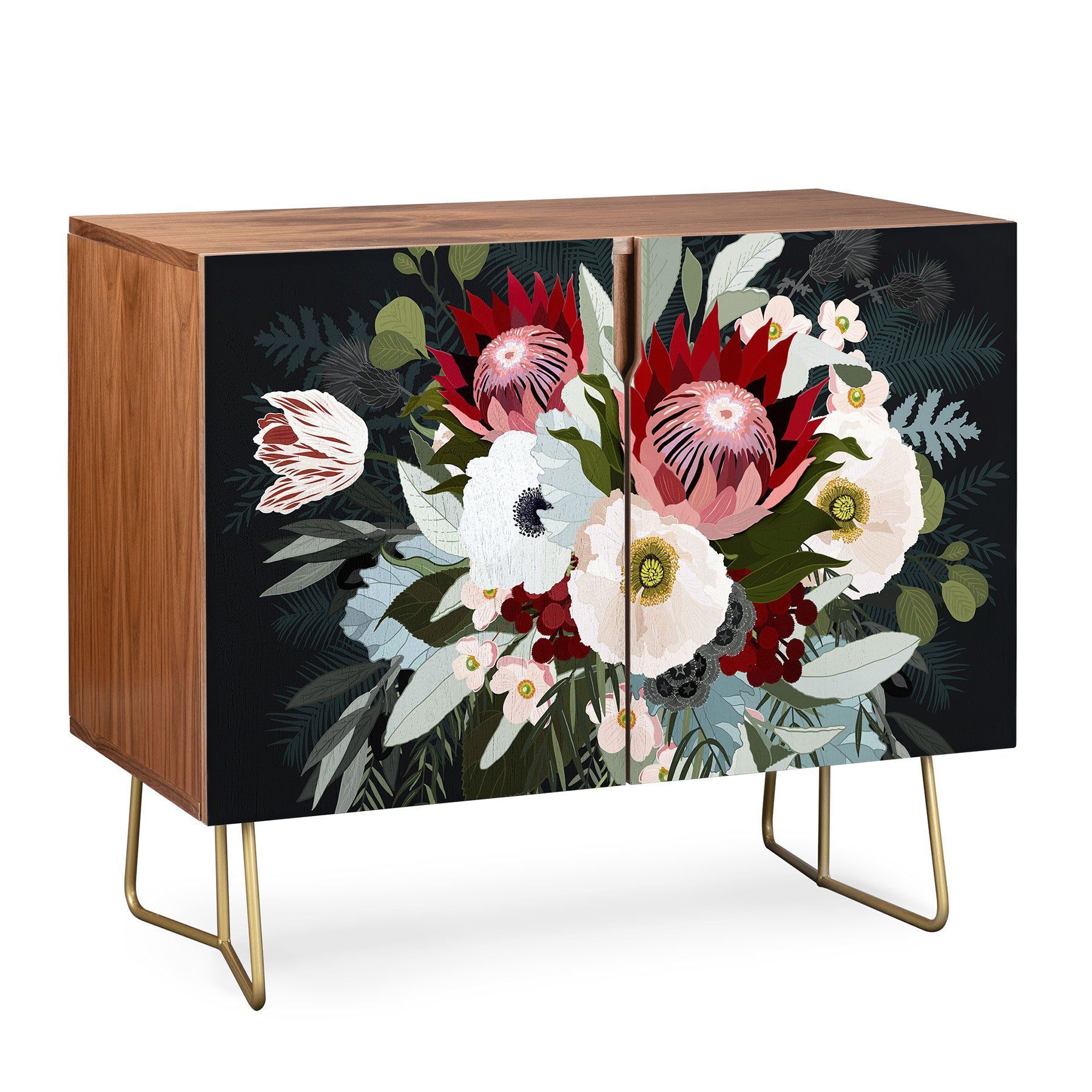Iveta Abolina Adeline Moon Green, Red, Floral, Modern Inside Pale Pink Agate Wood Credenzas (View 20 of 30)