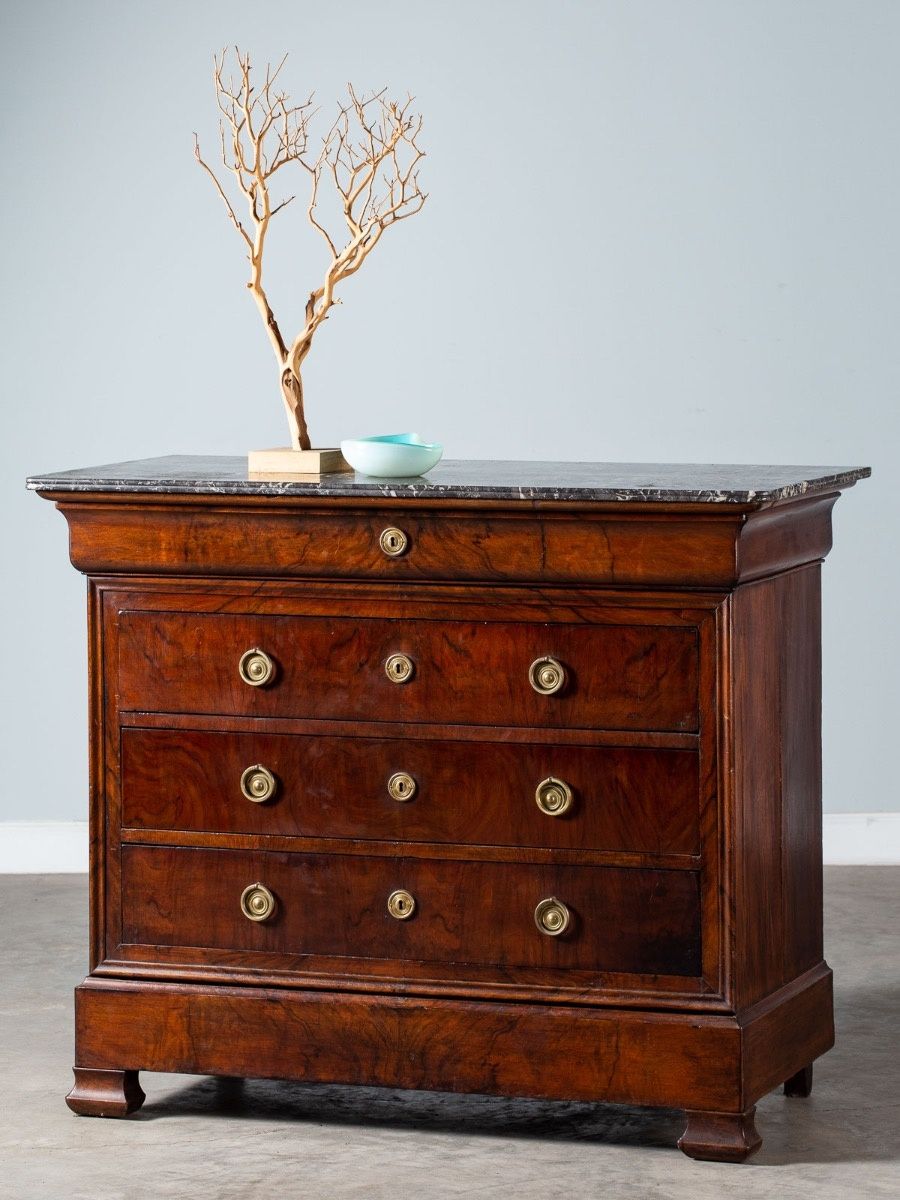 Louis Philippe Antique French Walnut Chest Of Drawers Marble Top Circa 1850 Regarding Ocean Marble Credenzas (Photo 27 of 30)