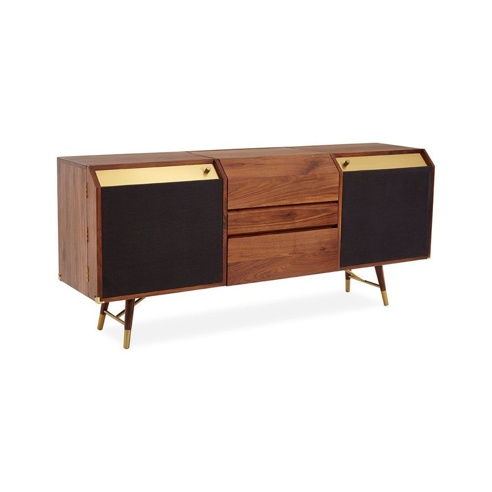 Lyka 2 Door 2 Drawer Sideboard, Solid Wood, Brown And Brass Throughout Mid Century Brown Sideboards (View 21 of 30)