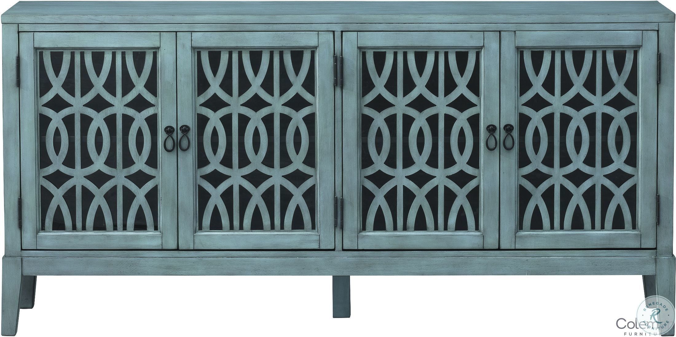 Mabry Mill Burnished Blue 4 Door Media Credenza In Symmetric Blue Swirl Credenzas (Photo 25 of 30)