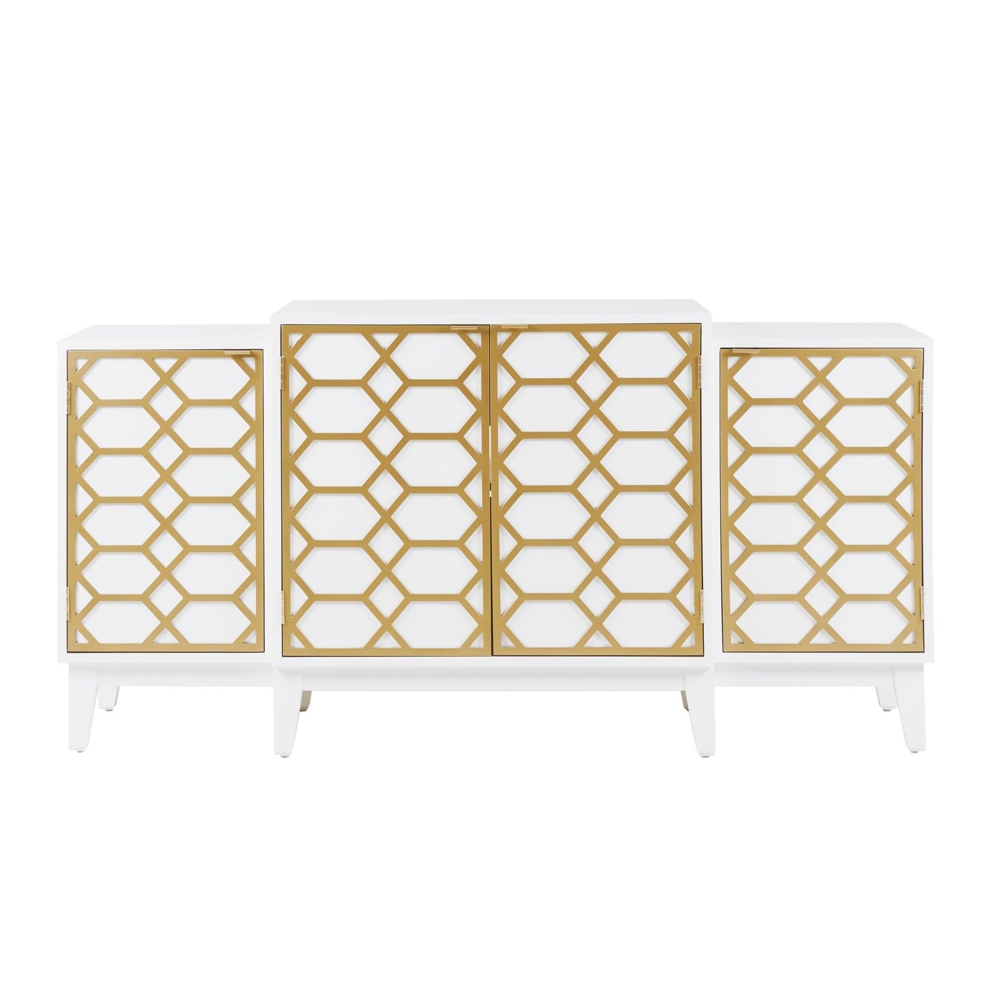 Madison Park Gabrielle Gold/ White Dining Buffet Server Gold Lattice Design  Kitchen Storage Cabinet – 68"w X 17"d X  (View 9 of 30)