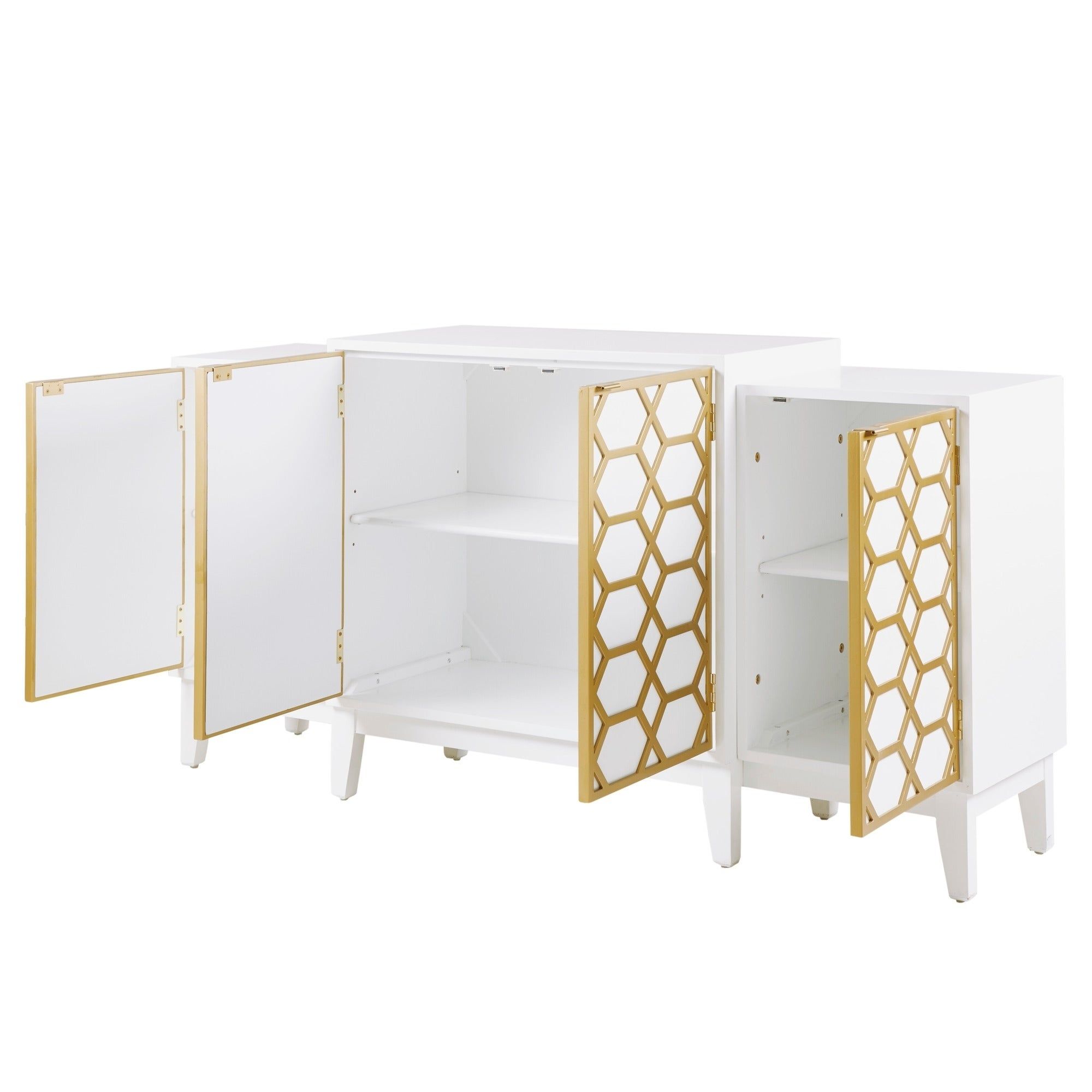 Madison Park Gabrielle Gold/ White Dining Buffet Server Gold Lattice Design  Kitchen Storage Cabinet – 68"w X 17"d X  (View 8 of 30)