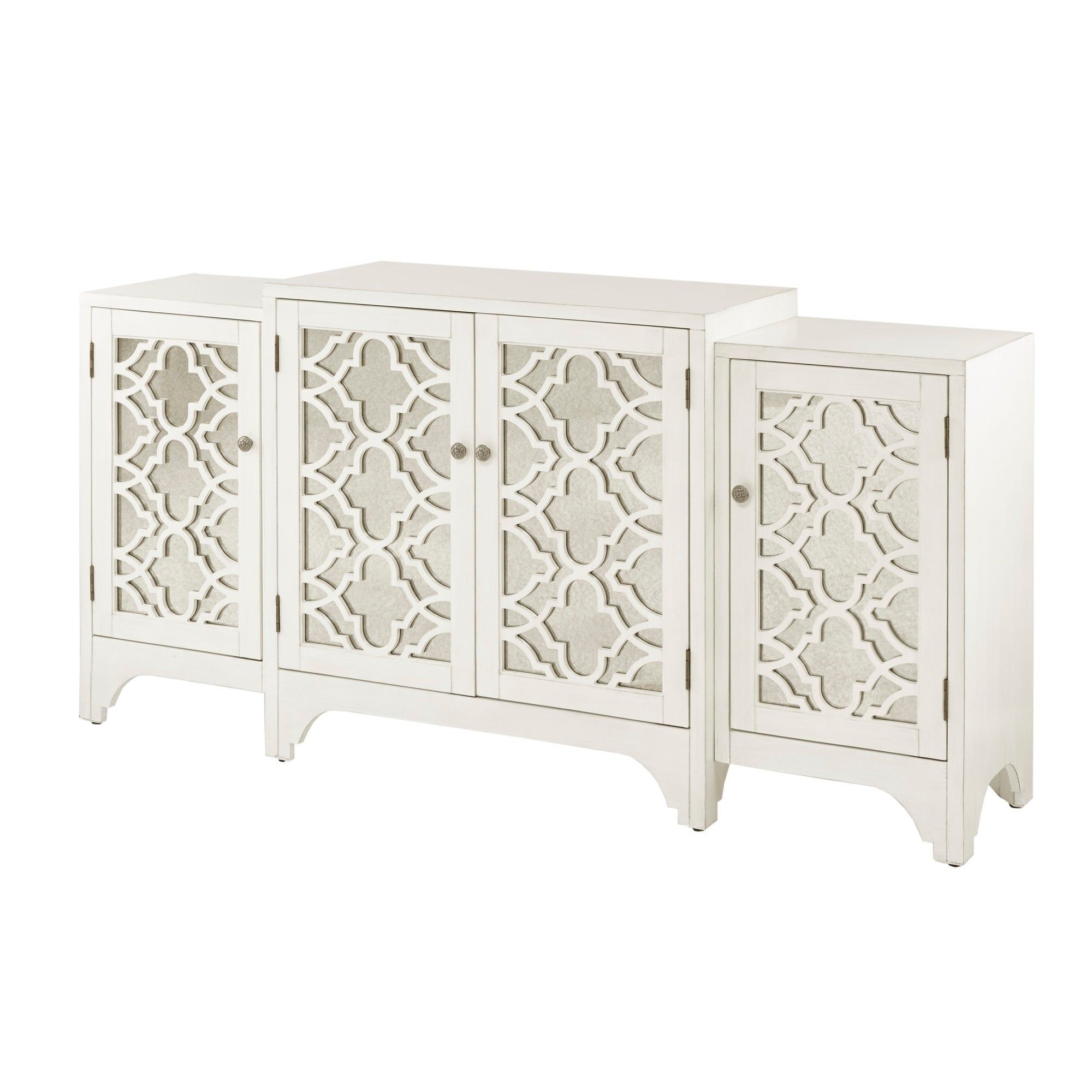 Madison Park Nevaeh Cream Dining Buffet Server Quatrefoil Design With  Mirrored Doors With Mirrored Double Door Buffets (Photo 17 of 30)