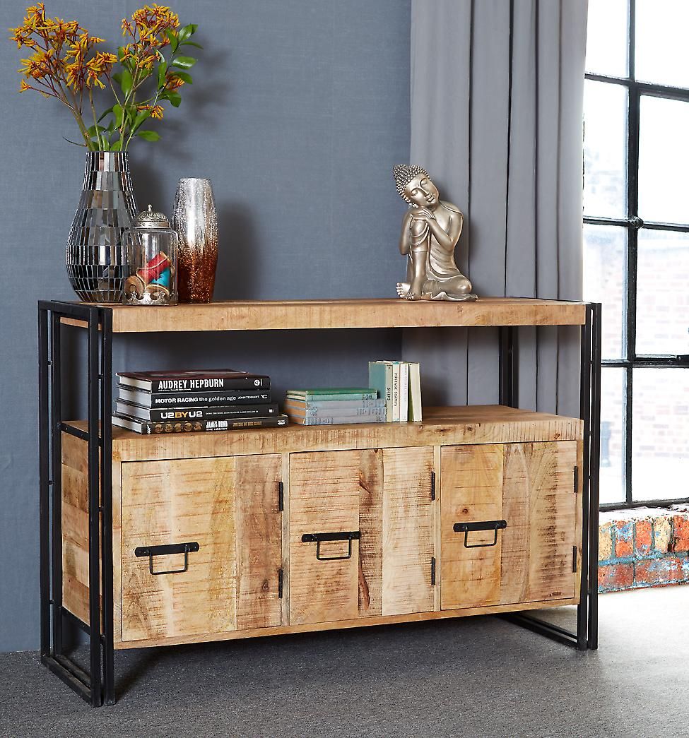 Maison Industrial Metal & Wood 3 Drawer Sideboard Throughout Longley Sideboards (View 24 of 30)