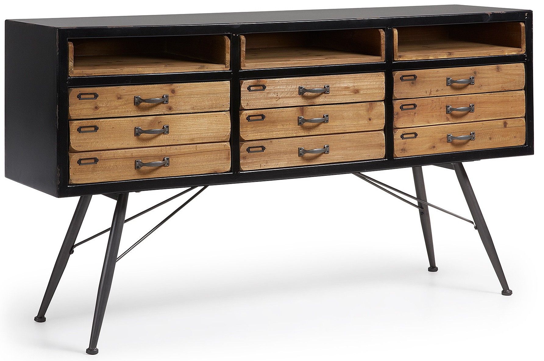 Malcom 155x40 In Black Wood And Aged Metal Foot Sideboard Intended For Malcom Buffet Table (View 18 of 30)
