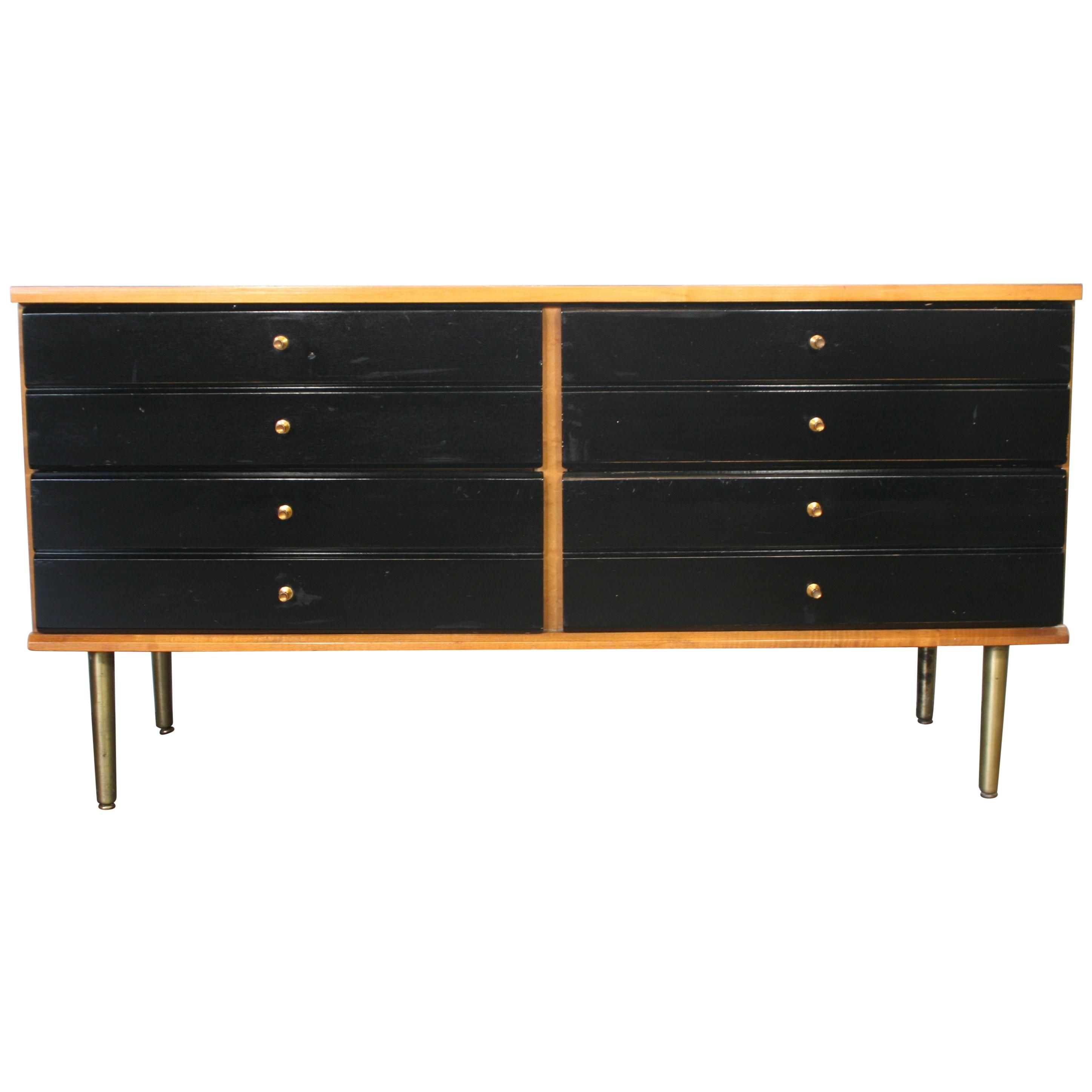 Midcentury Art Deco Style Two Door Black Credenza With Lucite And Brass Legs Regarding Blush Deco Credenzas (View 11 of 30)