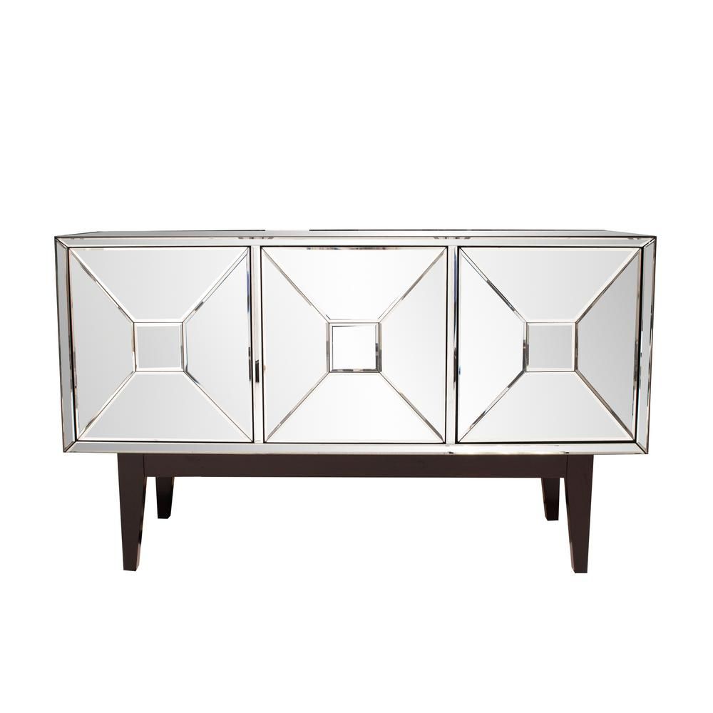Mirrored Buffet Cabinet With Three Doors 68086 – The Home Depot Intended For Mirrored Double Door Buffets (Photo 15 of 30)