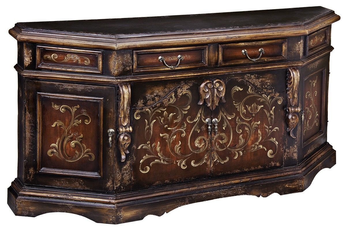 Old World Tuscan Credenza With Hand Carved Appliques In Lovely Floral Credenzas (Photo 17 of 30)