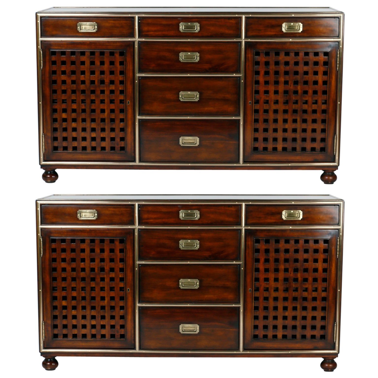 Pair Of Campaign Style Credenzas Or Cabinets At 1stdibs Intended For Beach Stripes Credenzas (View 30 of 30)