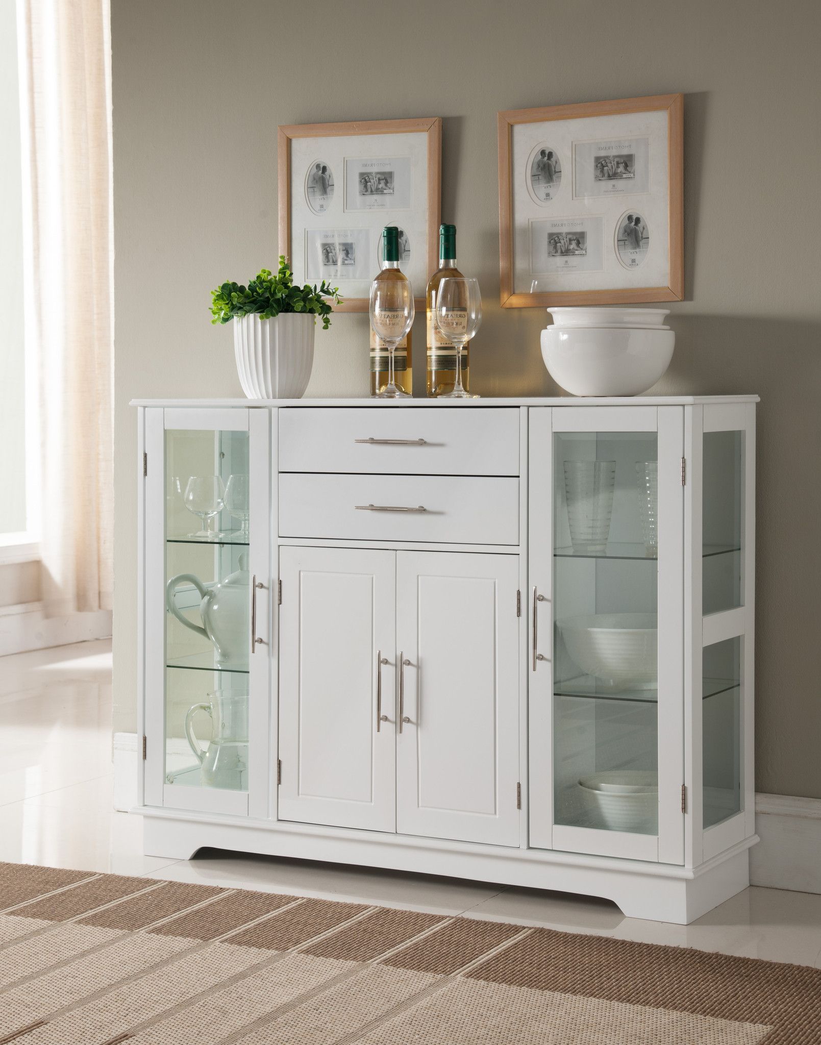 Pilaster Designs – White Wood Kitchen Storage Display In Wooden Curio Buffets With Two Glass Doors (Photo 29 of 30)