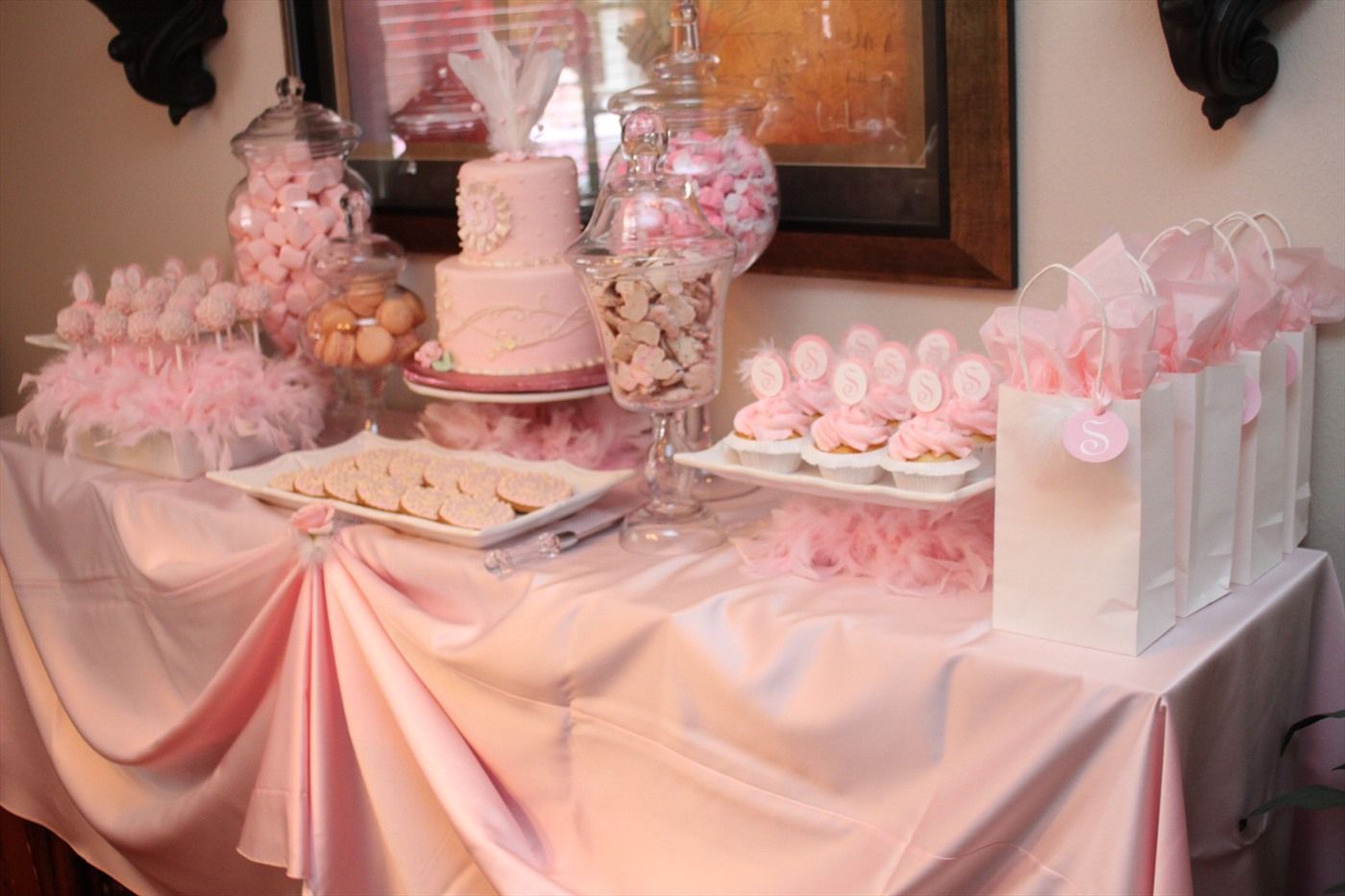 Pink Dessert Table~ Love The Cake Pop Display | ~celebrate With Pink And White Geometric Buffets (Photo 5 of 30)
