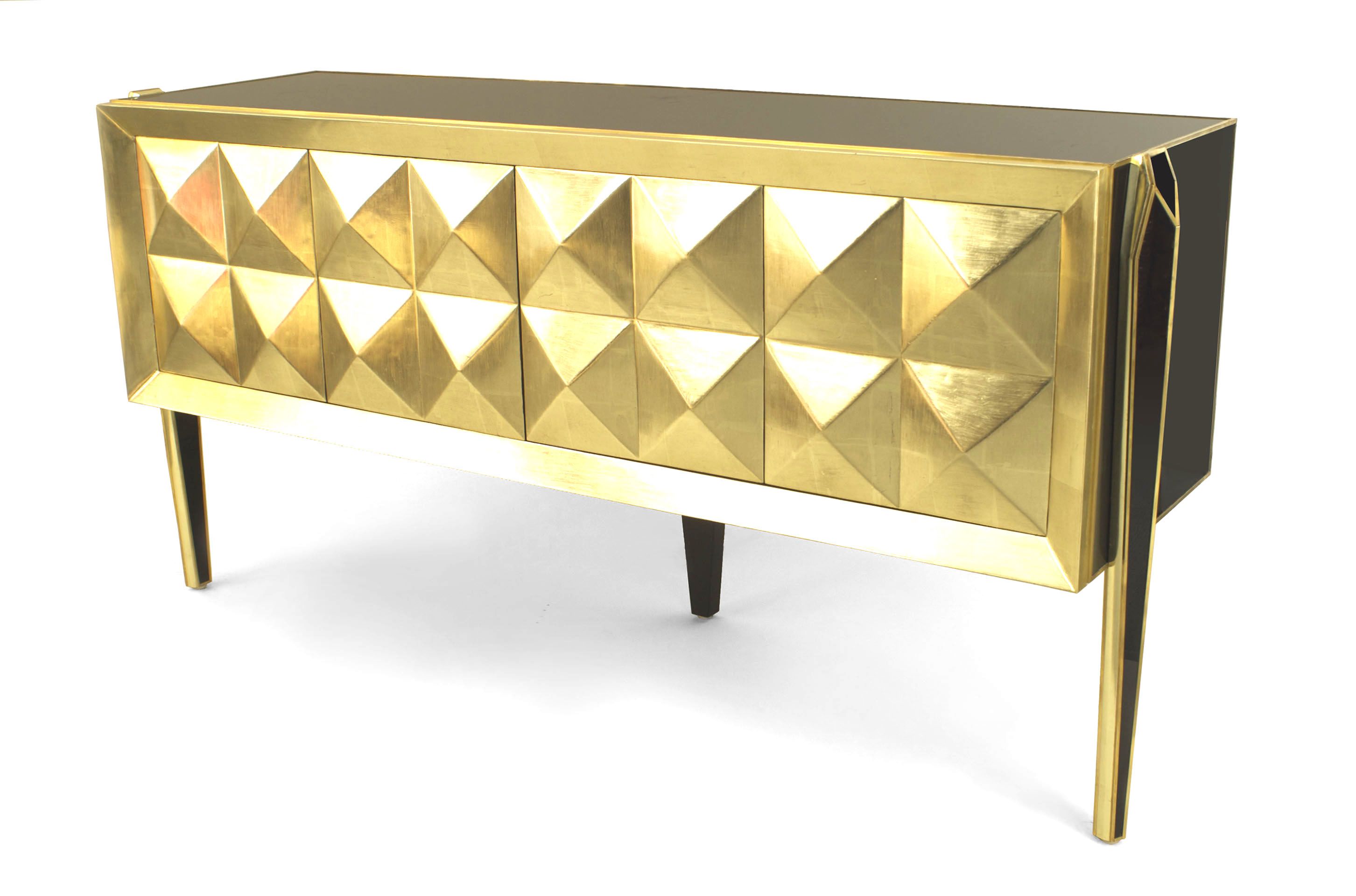 Post War Blue Glass Brass Credenza 1 | Newel Pertaining To Blue Stained Glass Credenzas (View 15 of 30)