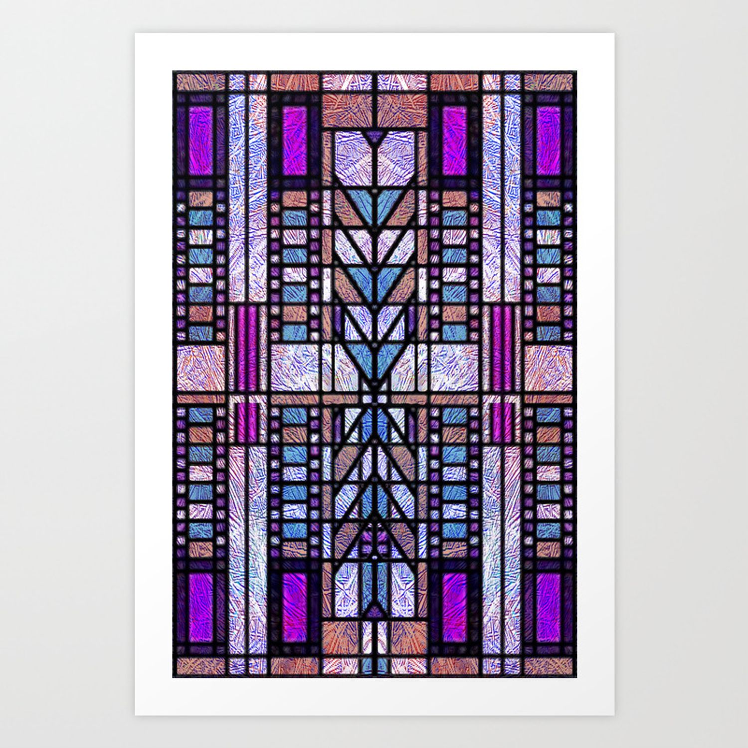 Purple And Blue Art Deco Stained Glass Design Art Print Throughout Blue Stained Glass Credenzas (View 14 of 30)