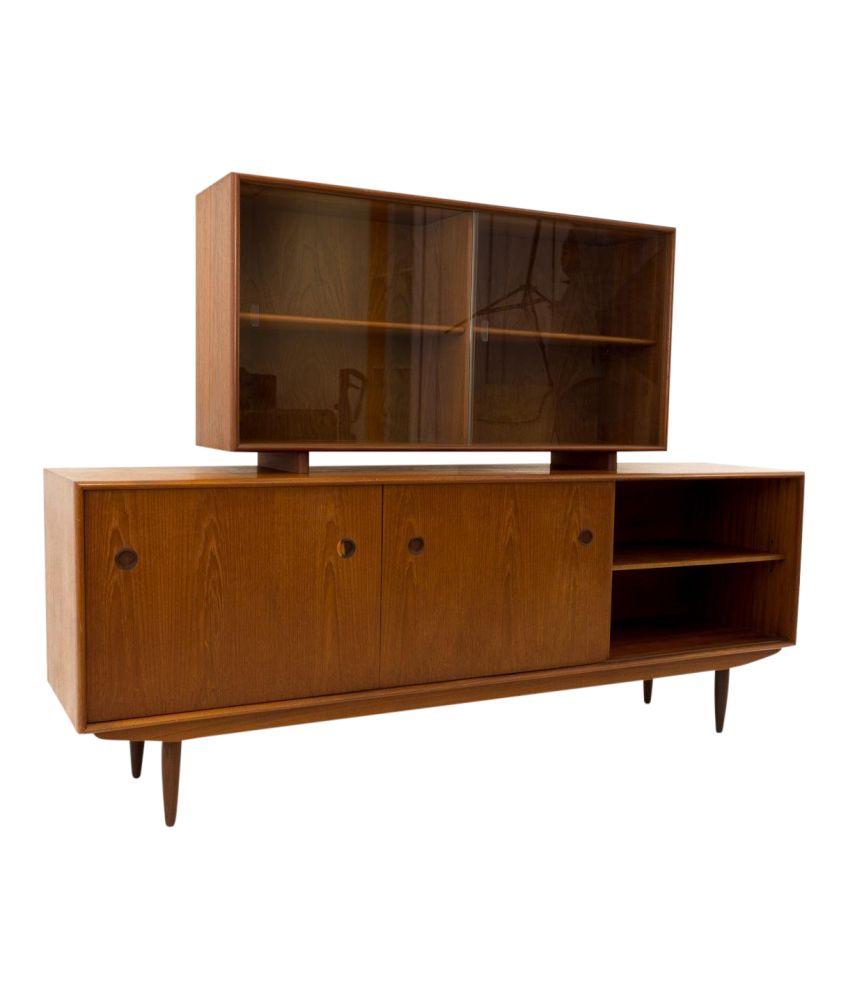 R Huber Mid Century Modern Teak Buffet Sideboard Credenza With Hutch With Regard To Modern Teak Buffets (Photo 17 of 30)