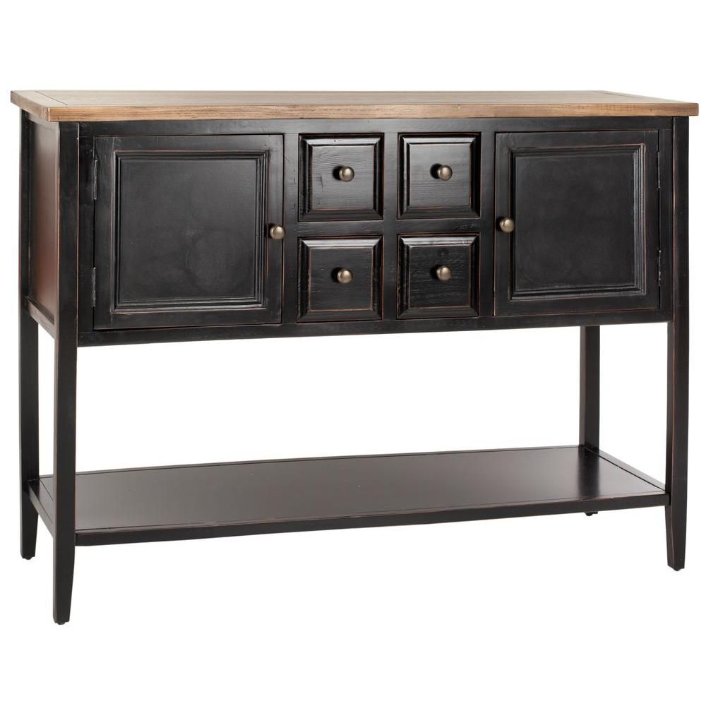 Safavieh Charlotte Black And Oak Buffet With Storage Within Rustic Black 2 Drawer Buffets (View 6 of 30)