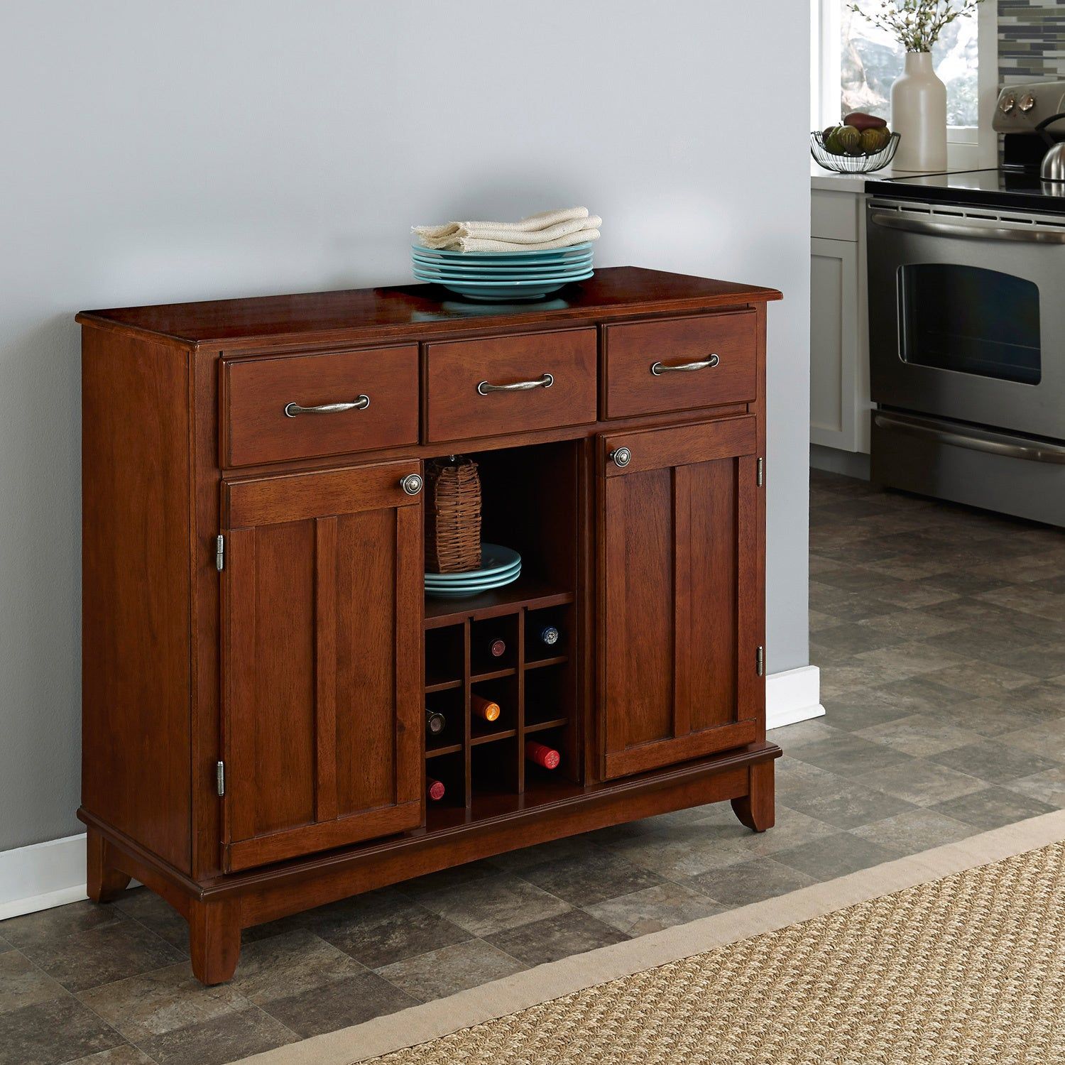 Shop Gracewood Hollow Arthur Medium Cherry Buffet With Wood Throughout Medium Buffets With Wood Top (View 1 of 30)