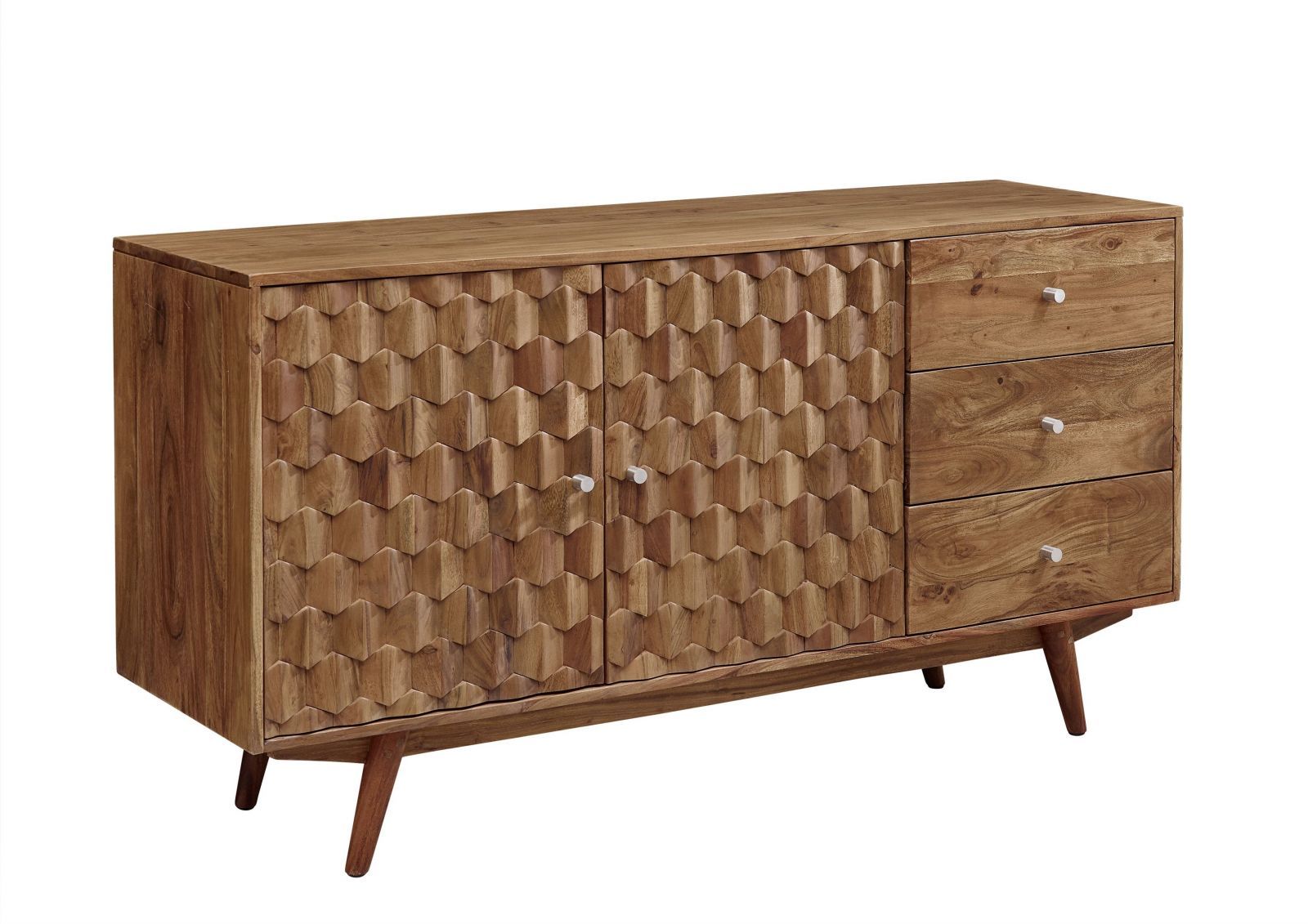 Sideboard Akazie 145x42x75 Natur Lackiert Mosayk #106 Pertaining To Mid Century Brown Sideboards (View 25 of 30)