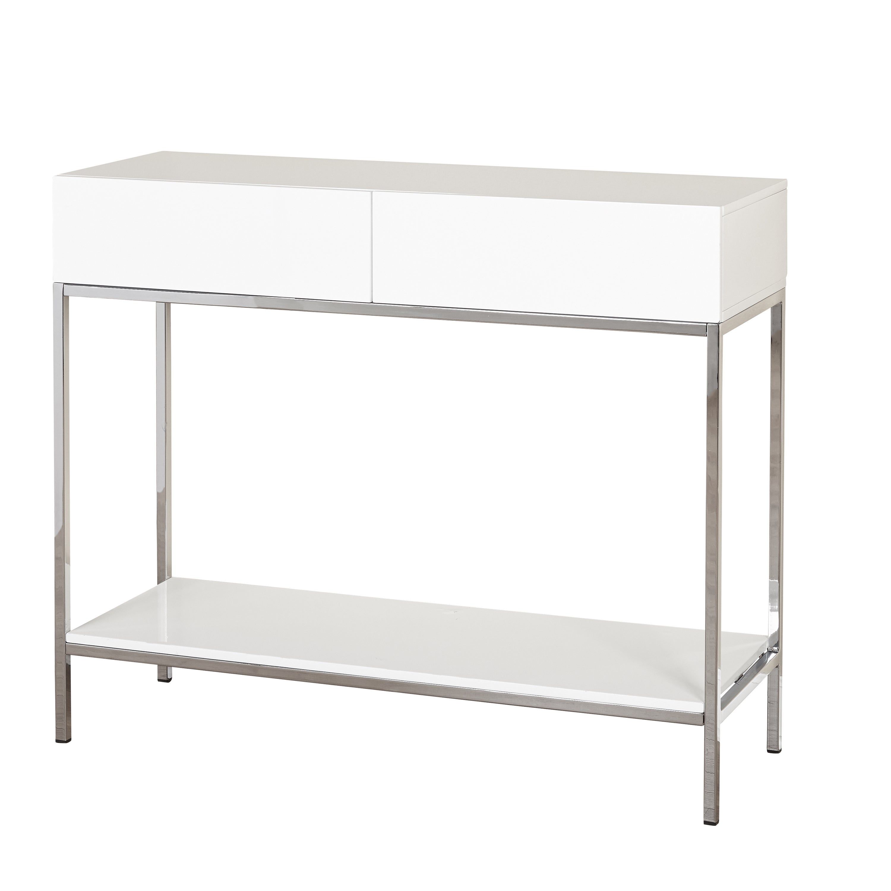 Simple Living White Wood And Chrome Metal High Gloss Console Table Regarding White Wood And Chrome Metal High Gloss Buffets (View 2 of 30)